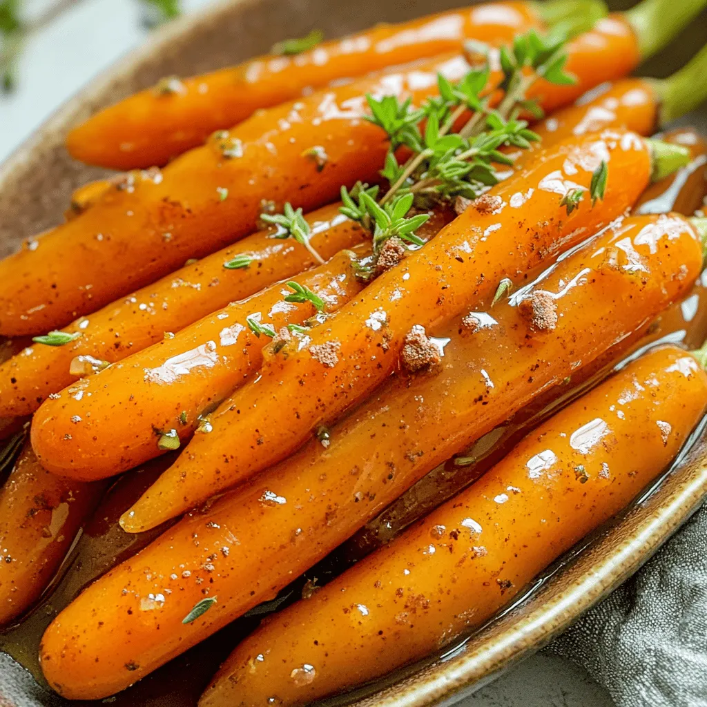 To make delicious maple glazed carrots, gather the following ingredients: - 1 pound baby carrots, trimmed and rinsed - 2 tablespoons unsalted butter - 1/4 cup pure maple syrup - 1 tablespoon fresh orange juice - 1/2 teaspoon ground cinnamon - Salt and pepper to taste - Optional garnish: Chopped fresh parsley or thyme These simple ingredients work together to create a sweet and savory dish. The baby carrots are sweet on their own, but the maple syrup adds a rich flavor. The fresh orange juice brightens the dish, while cinnamon adds warmth. Using unsalted butter allows you to control the salt level in your meal. The optional herbs provide a pop of color and fresh taste. For the full recipe, check out the details above and get ready to impress your guests! - Wash and prepare baby carrots. - Melt butter in a skillet. - Sauté carrots until slightly tender. First, wash the baby carrots under cold water. If you have larger carrots, peel and cut them into even pieces. This helps them cook well. Next, heat a large skillet over medium heat and add the butter. Let it melt until it bubbles. Then, add the carrots to the skillet. Sauté them for about five minutes, stirring often. You want them to be slightly tender but still crisp. - Add maple syrup and orange juice. - Season with cinnamon, salt, and pepper. - Cover and simmer until tender. Now, pour in the maple syrup and fresh orange juice. Sprinkle in the cinnamon, salt, and pepper. Stir everything gently to coat the carrots in the glaze. Reduce the heat to a simmer and cover the skillet. Let the carrots cook for another 10 to 15 minutes. Stir them occasionally. This will make them tender and let the glaze thicken. - Garnish with fresh herbs. - Serve and enjoy. When the carrots are done, take them off the heat. For a pop of color and flavor, sprinkle some fresh parsley or thyme on top. Serve the maple glazed carrots warm. Enjoy the rich flavors right at your table. For the full recipe, check out the details above. How to choose the best carrots Select bright orange baby carrots. They should feel firm and smooth. Avoid any with dark spots or wrinkles. Fresh carrots taste sweeter and cook better. Adjusting sweetness with maple syrup You can control sweetness by adding more or less maple syrup. Start with the recipe's amount. Taste the glaze and add more if needed. A little can go a long way! Ensuring even cooking Cut larger carrots into similar sizes. This helps them cook evenly. Stir them often while they cook to avoid hot spots. Pairing with main dishes Maple glazed carrots pair well with roasted chicken or grilled pork. Their sweet taste balances savory flavors. They also work great with vegetarian meals like quinoa. Presentation ideas for dinner parties Serve the carrots in a shallow bowl. Drizzle any extra glaze on top. Add a sprinkle of fresh herbs for color. This makes your dish look and taste amazing! Overcooking carrots Be careful not to overcook the carrots. They should be tender but still crisp. Overcooked carrots lose their bright color and flavor. Skipping the seasoning Don't forget to season with salt and pepper. These ingredients enhance the sweet flavor of the glaze. A pinch of salt can make all the difference! For the complete recipe, check out the Full Recipe. {{image_4}} You can easily change the flavor of your maple glazed carrots. Adding spices like nutmeg or ginger gives a warm twist. Nutmeg adds a sweet, nutty taste while ginger brings a zesty kick. You can also add garlic for savory depth. The garlic will balance the sweetness of the maple syrup, making each bite delicious. Maple syrup is great, but you can try different sweeteners too. Honey or agave syrup works well if you want a change. Both sweeteners add their own unique flavor. If you want less sweetness, reduce the maple syrup. Just adjust the other ingredients to keep the balance. You don’t have to stick to baby carrots. Regular carrots are just as good. Cut them into uniform pieces to ensure even cooking. You can also swap fresh orange juice with lemon juice or apple cider vinegar. Each option will change the taste and make it interesting. For the full recipe, check the earlier section. To store leftovers, place maple glazed carrots in an airtight container. Keep them in the fridge. They stay fresh for about 3 to 5 days. When you're ready to eat, just reheat them gently. You can freeze maple glazed carrots, but they may lose some texture. To freeze, let them cool completely. Transfer to a freezer-safe bag, removing as much air as possible. They can last up to 3 months. For thawing, place them in the fridge overnight. Reheat them in a skillet or microwave. Make maple glazed carrots ahead of time for busy nights. Cook them fully and store in the fridge. You can portion them for single servings or family meals. This way, you can enjoy a tasty side dish any night of the week. For the full recipe, check out the steps above and get cooking! Maple glazed carrots are a sweet and savory side dish. The baby carrots become tender and flavorful when cooked in a mix of pure maple syrup, butter, and orange juice. The glaze gives them a shiny finish and a rich flavor. Ground cinnamon adds warmth, making each bite delightful. This dish is perfect for any meal, adding a touch of sweetness to your table. Yes, you can make maple glazed carrots ahead of time. Cook the carrots as the recipe states, then let them cool. Store them in an airtight container in the fridge. When you're ready to serve, gently reheat them in a skillet over low heat. Add a splash of water or extra maple syrup to keep them moist. This method keeps the flavors fresh and vibrant. Maple glazed carrots pair well with many dishes. They complement roasted meats like chicken, pork, or beef. You can also serve them with grains, such as quinoa or rice. For a vegetarian meal, pair them with a hearty salad or lentils. Their sweet flavor balances nicely with savory or spicy dishes, making them a versatile side. To make maple glazed carrots vegan, you can substitute the unsalted butter with coconut oil or vegan butter. The rest of the ingredients, including maple syrup and orange juice, are already vegan. This keeps the rich flavor while meeting dietary needs. You can still enjoy the sweetness and warmth in every bite of this dish. For the full recipe, check the earlier section. Maple glazed carrots are a delightful dish that combines sweetness with savory spices. We explored the easy steps to prepare, cook, and serve this tasty treat. You learned tips on choosing great carrots, fixing common mistakes, and discovering variations. Finally, we discussed how to store leftovers and prepare meals in advance. These carrots can impress at any meal. Try them alongside your favorite main dish. Enjoy the rich flavor, vibrant color, and simple joy that maple glazed carrots bring to your table!