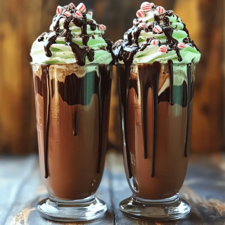 To make the Mocha Peppermint Frost Shake, you need simple, tasty ingredients. This shake is perfect for the holidays. It brings together chocolate and mint flavors. You can whip it up in just 10 minutes. Here’s what you need for this delicious shake: - 2 cups chocolate ice cream - 1 cup milk (choose your preference: dairy or non-dairy) - 1 tablespoon instant coffee granules - 1 teaspoon peppermint extract - 2 tablespoons chocolate syrup (plus extra for drizzling) - Whipped cream, for topping - Crushed peppermint candies, for garnish - Dark chocolate shavings, for garnish You can easily swap some ingredients if needed: - Use any flavor of ice cream for a different taste. - Almond milk or oat milk works well if you want a non-dairy option. - Decaf coffee granules can replace instant coffee if you want less caffeine. - Peppermint oil can replace peppermint extract, but use less. - For a lighter shake, try using yogurt instead of ice cream. These tips help you make the shake your own. Don’t forget to check the Full Recipe for all the steps! To start, gather your ingredients. You need: - 2 cups chocolate ice cream - 1 cup milk (your choice) - 1 tablespoon instant coffee granules - 1 teaspoon peppermint extract - 2 tablespoons chocolate syrup (plus extra for drizzling) - Whipped cream, for topping - Crushed peppermint candies, for garnish - Dark chocolate shavings, for garnish First, take a high-powered blender. Add the chocolate ice cream and milk. Next, toss in the instant coffee granules, peppermint extract, and chocolate syrup. This mix gives your shake depth and flavor. Blend on high speed until it’s smooth and creamy. This should take about 30 to 45 seconds. If it’s too thick, add more milk, one tablespoon at a time. You want a nice, drinkable texture. Pour the shake into two tall glasses. Make sure to fill them generously. Top each shake with a swirl of whipped cream. Drizzle some chocolate syrup on top. Then, add crushed peppermint candies and dark chocolate shavings for a festive touch. Serve right away with a straw or a long spoon. This way, everyone can enjoy the flavors in every sip. For the full recipe, refer to the section above. To make your Mocha Peppermint Frost Shake extra tasty, try a few tricks. You can use fresh peppermint leaves. Just muddle them in the blender for a bright taste. For a richer coffee flavor, use espresso instead of instant coffee. You can also add a pinch of sea salt. This will bring out the sweetness of the chocolate. Finally, adding a splash of vanilla can make it even better! Many people make simple mistakes when making shakes. One common error is not blending long enough. This can leave chunks of ice cream, which you want to avoid. Another mistake is using too much or too little milk. If it’s too thick, it won’t sip well. If it’s too thin, it loses that creamy texture. Don't forget to taste your shake before serving. Adjust the sweetness or peppermint flavor as needed. You don’t need fancy tools to make this shake. A good blender is key. It should be strong enough to mix ice cream smoothly. You’ll also want tall glasses to show off your beautiful shake. A whisk can help if you make whipped cream from scratch. Lastly, keep a sturdy spoon handy for stirring in all those tasty garnishes. This simple setup will help you create a perfect holiday treat! {{image_4}} You can easily make this shake dairy-free. Use a non-dairy milk like almond, oat, or coconut. These milks blend well with chocolate and coffee flavors. You can also swap chocolate ice cream for a dairy-free version. Brands now offer rich options that taste great. Get creative with flavor! Instead of peppermint, try adding vanilla or hazelnut extract. You can also mix in a scoop of peanut butter for a nutty twist. Want a mocha caramel shake? Add caramel sauce instead of chocolate syrup. Each change creates a new taste experience! Seasonal ingredients can elevate your shake. In winter, try adding a pinch of cinnamon or nutmeg for warmth. During the fall, swap peppermint for pumpkin spice. In the summer, blend in fresh mint leaves for a refreshing pop. Adapting your shake to the season makes it even more special. If you have extra Mocha Peppermint Frost Shake, pour it into an airtight container. Seal it tightly to keep air out. This helps the shake stay fresh. Store it in the fridge. Enjoy the leftovers within two days for the best taste. You can freeze the shake if you want to save it for later. Pour the shake into ice cube trays. Freeze until solid. Once frozen, pop the cubes into a freezer bag. This way, you can blend them later for a quick treat. Use them within three months for the best flavor. To keep your shake fresh, avoid adding toppings until you serve it. Whipped cream and candies can lose their crunch. Store them separately. When you're ready to enjoy, add fresh toppings. This keeps everything looking and tasting great. A Mocha Peppermint Frost Shake is a festive drink that mixes rich chocolate flavors with a hint of mint. This treat combines chocolate ice cream, milk, and coffee to create a creamy base. The peppermint extract adds a fun, holiday twist. You finish it off with whipped cream, chocolate syrup, and candies for extra flair. This shake is perfect for holiday gatherings or cozy nights at home. Yes, you can make this shake ahead of time. Blend the ingredients and store the shake in the fridge for a few hours. However, the texture may change a bit. When ready to serve, give it a quick stir. If it seems too thick, add a splash of milk to smooth it out. For the best experience, I recommend making it fresh when serving guests. To make the Mocha Peppermint Frost Shake less sweet, you have a few options. First, reduce the amount of chocolate syrup you use. You could also use unsweetened cocoa powder instead of chocolate ice cream. Another idea is to cut back on the crushed peppermint candies as a topping. Lastly, consider using a less sweet milk option, like unsweetened almond milk. Adjusting the sweetness lets you enjoy the rich flavors without being overwhelmed. This blog post covered all you need for a Mocha Peppermint Frost Shake. We discussed key ingredients and easy substitutions. You learned step-by-step instructions for blending and serving. I shared tips to enhance flavor and avoid common mistakes. We also explored variations and storage info for freshness. Creating this shake can be fun and rewarding. With these insights, you’ll impress friends and family. Enjoy your delicious shake any time!