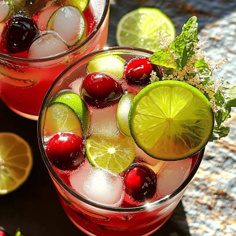 Use 2 cups of fresh cherries for this drink. Make sure they are ripe and sweet. Remove the pits and cut them in half. Fresh cherries bring a vibrant taste. They are key to the drink's flavor. You need 1/2 cup of freshly squeezed lime juice. This amount comes from about 4 to 5 limes. Fresh lime juice gives the drink its tangy kick. Avoid bottled lime juice if you can. Freshness makes all the difference. I suggest using 1/3 cup of honey or agave syrup. You can pick the one you like best. Honey offers a floral note, while agave is milder. Adjust the amount to your taste if you want it sweeter. For a bubbly effect, use 3 cups of chilled sparkling water. It adds fizz to the drink. The bubbles make each sip refreshing. Always chill the sparkling water ahead of time. This helps keep your drink cold longer. Garnishes add flair to your Cherry Limeade Sparkle. Use lime slices for a pop of color on the rim. A few fresh mint leaves give it a pleasant scent. They also make the drink look fancy. You can impress your friends with this simple touch. For the full recipe, check out the Cherry Limeade Sparkle Delight . Start by making the cherry purée. Take two cups of fresh cherries and pit them. Cut each cherry in half. Place the halved cherries in a blender. Add in one-third cup of honey or agave syrup. Blend on high until smooth, with no lumps. This step brings out the sweet cherry flavor that shines through in your drink. Once you prepare the purée, pour it into a large pitcher. Squeeze the juice from four to five limes to get half a cup of fresh lime juice. Add this lime juice to the pitcher with the cherry purée. Stir the mixture well. You want the cherry and lime flavors to combine fully. The vibrant color and fresh scent will fill your kitchen. Now it's time to add the fizz. Take three cups of chilled sparkling water and pour it slowly into the pitcher. As you pour, use a spoon to stir gently. This keeps the bubbles lively and fun. The sparkling water makes the drink refreshing and energizing, perfect for warm days. To serve, grab some glasses and fill them with ice cubes. Carefully pour the Cherry Limeade Sparkle over the ice. Watch as the colors swirl together. For a fancy touch, add a slice of lime and a few mint leaves on top of each glass. This adds color and makes your drink look beautiful. Serve right away and remind everyone to stir before sipping. Enjoy the burst of flavor! When selecting cherries, look for bright, shiny skins. Cherries should feel firm and plump. Avoid those with blemishes or wrinkles. Sweet cherries add a rich flavor. Tart cherries give a nice zing. You can mix both types for a balanced taste. Fresh cherries are best, but frozen ones work too. Just thaw them before using. The sweetness of your Cherry Limeade Sparkle is key. Start with the suggested amount of honey or agave. Taste the mix before serving. If it needs more sweetness, add a bit more sweetener. If you want less sweetness, add extra lime juice. Keep adjusting until you find your perfect balance. Remember, the natural sweetness of the cherries can change based on ripeness. To make your drink even fizzier, chill your sparkling water first. Use a high-quality sparkling water for a better taste. When mixing, pour the sparkling water slowly over the cherry-lime mixture. This helps keep the bubbles intact. Serve it right away for the best fizz. If you want a fun twist, try adding flavored sparkling water. This can give extra layers of taste to your drink. Check out the Full Recipe for more details! {{image_4}} You can easily switch up your Cherry Limeade Sparkle by adding other fruits. Try mixing in strawberries, raspberries, or blueberries. These fruits add bright colors and flavors. For a tropical twist, add pineapple or mango. Blend them into the cherry purée for a fruity burst. This keeps your drink fresh and fun all summer long. If you want to make Cherry Limeade Sparkle a bit more special, try adding some alcohol. A splash of vodka or rum works great. Mix in about one ounce per glass for a light kick. You can also use sparkling wine for a fancy touch. This variation is perfect for summer parties or gatherings. Not everyone loves bubbles, and that’s okay! You can make a still version of Cherry Limeade. Just skip the sparkling water and use regular water instead. Add a bit more cherry purée to keep the flavor strong. This version is smooth and just as tasty. You can also serve it warm for a cozy drink on cooler nights. For the full recipe, check out the Cherry Limeade Sparkle Delight . To keep your Cherry Limeade Sparkle fresh, store it in a glass jar. Make sure to seal it tightly. Place the jar in the fridge. This drink tastes best when cold. If you have leftover cherry purée, store it separately. Use it in smoothies or desserts later. Fresh cherries last about 4 to 7 days in the fridge. Lime juice stays fresh for about a week when you squeeze it yourself. Honey or agave syrup can last for months. Sparkling water should be used within a few days of opening for the best fizz. You can reuse cherries in many ways. Try adding them to oatmeal or yogurt. Lime juice is great for dressings or marinades. Use leftover sparkling water in other drinks or to make fun ice cubes. This way, none of your ingredients go to waste! For the full recipe, check the earlier section. To make Cherry Limeade Sparkle, start by blending fresh cherries with honey or agave syrup. Blend until smooth. Next, mix the cherry purée with freshly squeezed lime juice in a pitcher. Stir well. Slowly add chilled sparkling water, mixing gently to keep the bubbles. Serve over ice and garnish with lime slices and mint leaves. For the full recipe, check the details above. Yes, you can use frozen cherries! They work well in this drink. Just thaw them before blending. This will help you make a smooth purée. Frozen cherries can add a nice chill to your drink. You can find Cherry Limeade Sparkle drinks in many grocery stores. Check the beverage aisle. Some cafes and restaurants may also serve a version of this drink. If you can't find it, making your own is simple and fun! Leftover cherry purée is quite versatile. You can use it in smoothies for added flavor. It makes a great topping for pancakes or yogurt. You can also mix it into oatmeal or use it in desserts like cakes and pies. The possibilities are endless! You learned how to make a refreshing Cherry Limeade Sparkle. We discussed key ingredients like fresh cherries, lime juice, and sweetener options. I shared steps to prepare, combine, and serve your drink. You now have tips to choose the best cherries and adjust sweetness. Don't forget the fun variations and storage tips to keep leftovers fresh. Enjoy your delicious drink with friends or family!