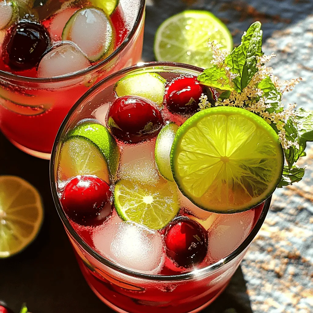 Use 2 cups of fresh cherries for this drink. Make sure they are ripe and sweet. Remove the pits and cut them in half. Fresh cherries bring a vibrant taste. They are key to the drink's flavor. You need 1/2 cup of freshly squeezed lime juice. This amount comes from about 4 to 5 limes. Fresh lime juice gives the drink its tangy kick. Avoid bottled lime juice if you can. Freshness makes all the difference. I suggest using 1/3 cup of honey or agave syrup. You can pick the one you like best. Honey offers a floral note, while agave is milder. Adjust the amount to your taste if you want it sweeter. For a bubbly effect, use 3 cups of chilled sparkling water. It adds fizz to the drink. The bubbles make each sip refreshing. Always chill the sparkling water ahead of time. This helps keep your drink cold longer. Garnishes add flair to your Cherry Limeade Sparkle. Use lime slices for a pop of color on the rim. A few fresh mint leaves give it a pleasant scent. They also make the drink look fancy. You can impress your friends with this simple touch. For the full recipe, check out the Cherry Limeade Sparkle Delight . Start by making the cherry purée. Take two cups of fresh cherries and pit them. Cut each cherry in half. Place the halved cherries in a blender. Add in one-third cup of honey or agave syrup. Blend on high until smooth, with no lumps. This step brings out the sweet cherry flavor that shines through in your drink. Once you prepare the purée, pour it into a large pitcher. Squeeze the juice from four to five limes to get half a cup of fresh lime juice. Add this lime juice to the pitcher with the cherry purée. Stir the mixture well. You want the cherry and lime flavors to combine fully. The vibrant color and fresh scent will fill your kitchen. Now it's time to add the fizz. Take three cups of chilled sparkling water and pour it slowly into the pitcher. As you pour, use a spoon to stir gently. This keeps the bubbles lively and fun. The sparkling water makes the drink refreshing and energizing, perfect for warm days. To serve, grab some glasses and fill them with ice cubes. Carefully pour the Cherry Limeade Sparkle over the ice. Watch as the colors swirl together. For a fancy touch, add a slice of lime and a few mint leaves on top of each glass. This adds color and makes your drink look beautiful. Serve right away and remind everyone to stir before sipping. Enjoy the burst of flavor! When selecting cherries, look for bright, shiny skins. Cherries should feel firm and plump. Avoid those with blemishes or wrinkles. Sweet cherries add a rich flavor. Tart cherries give a nice zing. You can mix both types for a balanced taste. Fresh cherries are best, but frozen ones work too. Just thaw them before using. The sweetness of your Cherry Limeade Sparkle is key. Start with the suggested amount of honey or agave. Taste the mix before serving. If it needs more sweetness, add a bit more sweetener. If you want less sweetness, add extra lime juice. Keep adjusting until you find your perfect balance. Remember, the natural sweetness of the cherries can change based on ripeness. To make your drink even fizzier, chill your sparkling water first. Use a high-quality sparkling water for a better taste. When mixing, pour the sparkling water slowly over the cherry-lime mixture. This helps keep the bubbles intact. Serve it right away for the best fizz. If you want a fun twist, try adding flavored sparkling water. This can give extra layers of taste to your drink. Check out the Full Recipe for more details! {{image_4}} You can easily switch up your Cherry Limeade Sparkle by adding other fruits. Try mixing in strawberries, raspberries, or blueberries. These fruits add bright colors and flavors. For a tropical twist, add pineapple or mango. Blend them into the cherry purée for a fruity burst. This keeps your drink fresh and fun all summer long. If you want to make Cherry Limeade Sparkle a bit more special, try adding some alcohol. A splash of vodka or rum works great. Mix in about one ounce per glass for a light kick. You can also use sparkling wine for a fancy touch. This variation is perfect for summer parties or gatherings. Not everyone loves bubbles, and that’s okay! You can make a still version of Cherry Limeade. Just skip the sparkling water and use regular water instead. Add a bit more cherry purée to keep the flavor strong. This version is smooth and just as tasty. You can also serve it warm for a cozy drink on cooler nights. For the full recipe, check out the Cherry Limeade Sparkle Delight . To keep your Cherry Limeade Sparkle fresh, store it in a glass jar. Make sure to seal it tightly. Place the jar in the fridge. This drink tastes best when cold. If you have leftover cherry purée, store it separately. Use it in smoothies or desserts later. Fresh cherries last about 4 to 7 days in the fridge. Lime juice stays fresh for about a week when you squeeze it yourself. Honey or agave syrup can last for months. Sparkling water should be used within a few days of opening for the best fizz. You can reuse cherries in many ways. Try adding them to oatmeal or yogurt. Lime juice is great for dressings or marinades. Use leftover sparkling water in other drinks or to make fun ice cubes. This way, none of your ingredients go to waste! For the full recipe, check the earlier section. To make Cherry Limeade Sparkle, start by blending fresh cherries with honey or agave syrup. Blend until smooth. Next, mix the cherry purée with freshly squeezed lime juice in a pitcher. Stir well. Slowly add chilled sparkling water, mixing gently to keep the bubbles. Serve over ice and garnish with lime slices and mint leaves. For the full recipe, check the details above. Yes, you can use frozen cherries! They work well in this drink. Just thaw them before blending. This will help you make a smooth purée. Frozen cherries can add a nice chill to your drink. You can find Cherry Limeade Sparkle drinks in many grocery stores. Check the beverage aisle. Some cafes and restaurants may also serve a version of this drink. If you can't find it, making your own is simple and fun! Leftover cherry purée is quite versatile. You can use it in smoothies for added flavor. It makes a great topping for pancakes or yogurt. You can also mix it into oatmeal or use it in desserts like cakes and pies. The possibilities are endless! You learned how to make a refreshing Cherry Limeade Sparkle. We discussed key ingredients like fresh cherries, lime juice, and sweetener options. I shared steps to prepare, combine, and serve your drink. You now have tips to choose the best cherries and adjust sweetness. Don't forget the fun variations and storage tips to keep leftovers fresh. Enjoy your delicious drink with friends or family!