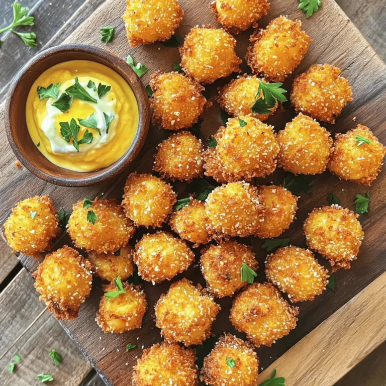 - 1 can (15 oz) chickpeas, drained and rinsed - 1 cup breadcrumbs (preferably panko) - 1/2 cup all-purpose flour (or chickpea flour for gluten-free) - 2 tablespoons olive oil - 1/2 teaspoon garlic powder - 1/2 teaspoon onion powder - 1/2 teaspoon smoked paprika - 1/4 teaspoon cayenne pepper - Salt and pepper to taste - 2 tablespoons fresh parsley, finely chopped (optional) - 1/4 cup water (adjust as needed) The main ingredients in my crispy chickpea nuggets make them both healthy and tasty. The chickpeas provide protein and fiber. I use panko breadcrumbs to get that extra crunch. If you need a gluten-free option, chickpea flour works well. The olive oil helps with browning and adds flavor. The seasonings bring the nuggets to life. Garlic powder and onion powder give a nice base flavor. Smoked paprika adds a bit of smokiness, while cayenne pepper gives a slight kick. You can adjust these spices to fit your taste. Add fresh parsley for a pop of color and fresh flavor. Lastly, the water is key to making the mixture hold together. Add just enough to get a moldable texture. If you want to know how to make these tasty nuggets, check out the Full Recipe. - Preheat the oven to 400°F (200°C). - Line a baking sheet with parchment paper. - Mash the chickpeas in a large bowl. Use a fork or potato masher. - Combine seasonings with the chickpeas. Add garlic powder, onion powder, smoked paprika, cayenne pepper, salt, and pepper. Mix well. - Gradually add water to adjust the consistency. The mixture should be moldable. If you want, fold in chopped parsley for extra flavor. - Shape the mixture into nugget-sized pieces, about 1.5 inches wide. - Roll each nugget in breadcrumbs for a crunchy coating. Place them on the baking sheet. - Drizzle olive oil over the nuggets to help them crisp up. - Bake for 20-25 minutes, flipping halfway through for even browning. Look for a golden brown color to know they are done. For the full recipe, check out the details above. Enjoy your crispy chickpea nuggets! To get the best crunch on your nuggets, I always use panko breadcrumbs. They add a light and airy texture that makes all the difference. Before baking, be sure to drizzle the nuggets with olive oil. This step is key for achieving that golden-brown look and crisp texture. Crispy chickpea nuggets taste great with dipping sauces. I love serving them with zesty spicy aioli or a creamy tahini sauce. For a pop of color, garnish your plate with fresh herbs or microgreens. They add a nice touch and enhance the flavor. These nuggets pair well with various sides. Try serving them with a fresh salad or roasted veggies for a balanced meal. The combination of flavors and textures will make your dish even more enjoyable. Don't forget to check out the Full Recipe for more details on making these delicious snacks! {{image_4}} You can make your chickpea nuggets even tastier by adding spices. Try cumin for a warm flavor or Italian seasoning for a fresh twist. If you enjoy cheese, you can add grated cheese to the mix. This gives a rich taste and makes the nuggets extra savory. If you need a gluten-free option, swap all-purpose flour with chickpea flour. This change keeps the recipe flavorful and adds more protein. You can also use gluten-free breadcrumbs to maintain that satisfying crunch. For a vegan twist, replace olive oil with avocado oil. This oil is rich and will keep your nuggets moist. Adding nutritional yeast can also boost flavor while providing extra nutrients. It brings a cheesy taste without using any dairy. You can find the Full Recipe for these variations to explore all the delicious options. Keep your crispy chickpea nuggets in an airtight container in the fridge. They stay fresh for up to 3 days. Make sure to cool them down before sealing to avoid moisture buildup. This way, they remain tasty and ready to eat later. You can freeze uncooked nuggets for up to 2 months. This is a great option if you want to meal prep. Simply shape the nuggets and place them on a baking sheet. Freeze them until solid, then transfer to a freezer bag. When you're ready to cook, bake them from frozen. Just add a few extra minutes to the cooking time. To reheat your nuggets, use the oven. This keeps them crispy. Preheat your oven to 375°F (190°C) and bake until heated through, about 10-15 minutes. Avoid the microwave as it can make them soggy. Enjoy your nuggets warm and crunchy! For the full recipe, check out Crispy Chickpea Nuggets . Yes, canned chickpeas are perfect for this recipe—just ensure they are drained and rinsed. Using canned chickpeas saves time and makes this dish quick and easy. They are soft and ready to mash. This makes the process smooth and simple for you. Adjust the amount of cayenne pepper or add hot sauce to the mixture. Start with a little and taste as you go. This way, you can find the heat level you enjoy. You can also try adding chili powder for a different flavor. Yes, they are packed with protein, fiber, and can be made healthier by using minimal oil and whole ingredients. Chickpeas give you great nutrition while keeping the recipe tasty. Plus, you can control what goes into them. This means you can make them fit your diet and health goals. For a delightful experience, pair them with various dipping sauces and fresh veggie sides. Try them with a yogurt dip or a spicy ketchup. Fresh veggies like carrots or cucumbers make great sides, too. You can even enjoy them on a salad for a fun twist. Don't forget to check the Full Recipe for more tips! Chickpea nuggets are easy to make and packed with flavor. You start with chickpeas and add spices, then bake them for a crispy finish. For extra crunch, use panko breadcrumbs and drizzle with olive oil. You can change the taste with different spices or make them gluten-free. Store leftovers for a quick snack. Enjoy them with sauces or salads for a tasty meal. These nuggets are a healthy option that everyone will love. Try them out and enjoy a fun cooking experience!