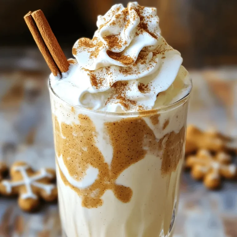 For the perfect Gingerbread Cookie Butter Shake, gather these key ingredients: - 2 cups creamy vanilla ice cream - 1/2 cup milk (adjust for thickness) - 1/4 cup luscious cookie butter - 1 teaspoon ground ginger - 1 teaspoon ground cinnamon - 1/4 teaspoon freshly grated nutmeg - 1 teaspoon pure vanilla extract - Whipped cream for topping - Crushed gingerbread cookies for garnish These ingredients create the rich and festive taste you crave during the holidays. You can add a few extras to boost the flavor: - A pinch of sea salt enhances sweetness. - A splash of dark rum, if you're feeling adventurous. - A drizzle of chocolate syrup for a sweet twist. - A cinnamon stick for a warm aroma. These optional ingredients let you customize your shake to your liking. Choosing the right ingredients makes a big difference. Here are some tips: - Ice Cream: Go for a high-quality vanilla ice cream. Look for one with real vanilla. - Cookie Butter: Choose smooth, flavorful cookie butter. Popular brands work well. - Spices: Use fresh ground spices for best flavor. Old spices lose their kick. - Milk: Use whole milk for creaminess. Almond milk or oat milk can be good dairy-free options. Using quality ingredients ensures your Gingerbread Cookie Butter Shake tastes amazing. For the full recipe, check the complete instructions. To start, gather your ingredients for the Gingerbread Cookie Butter Shake. Here’s what you need: - 2 cups creamy vanilla ice cream - 1/2 cup milk (adjust for thickness) - 1/4 cup luscious cookie butter - 1 teaspoon ground ginger - 1 teaspoon ground cinnamon - 1/4 teaspoon freshly grated nutmeg - 1 teaspoon pure vanilla extract - Whipped cream for topping - Crushed gingerbread cookies for garnish Make sure to set everything out. It helps keep the process smooth and fun! Place all the ingredients into your blender. Start with the ice cream, milk, and cookie butter. Next, add the spices and vanilla extract. Blend everything on high speed. You want a smooth and creamy shake. If it’s too thick, just add more milk. Blend again until you get your perfect texture. Taste your shake. If you want more spice, add a tad more ginger or cinnamon. Blend once more to mix it in well. Pour the shake into tall, frosty glasses. Fill them generously for a festive look. Top with a big dollop of whipped cream. Let it flow over the sides for an extra treat. Finish with a sprinkle of crushed gingerbread cookies for crunch. For a special touch, add a cinnamon stick as a stirrer. It looks pretty and adds a nice scent. Serve your Gingerbread Cookie Butter Shake right away for the best taste! Enjoy this creamy holiday treat with friends or family. You can find the full recipe above for all the details. To get the best shake, focus on the ice cream and milk ratio. Start with 2 cups of ice cream and add 1/2 cup of milk. Blend until smooth. If it feels too thick, add more milk little by little. Blend again until you reach a creamy texture you love. Remember, the shake should flow easily but still be thick enough to hold the toppings. For a more robust flavor, use fresh spices. Ground ginger, cinnamon, and nutmeg add warmth. If you want a stronger spice taste, add a pinch more of these spices. You can also try a splash of molasses for extra depth. This makes your shake taste like homemade gingerbread cookies. Using high-quality cookie butter also boosts the flavor. Look for one that is rich and creamy. Presentation makes your shake inviting. Use tall, frosty glasses for an appealing look. When you pour the shake, fill it to the brim. Top it with a generous swirl of whipped cream. Sprinkle crushed gingerbread cookies on top for crunch. For a festive touch, add a cinnamon stick as a stirrer. This not only looks nice but adds a nice aroma too. Serve your shake right away to keep it fresh and cold. {{image_4}} You can mix up the flavor of your Gingerbread Cookie Butter Shake by adding other fun tastes. Try using chocolate ice cream instead of vanilla. This twist gives a richer flavor. You can also swap cookie butter for peanut butter. It adds a nutty touch that pairs well with ginger. For a fruity spin, add a banana. It makes your shake extra creamy and sweet. If you need a dairy-free shake, use coconut ice cream and almond milk. This will keep it rich and tasty. You can also make it low-sugar. Use sugar-free cookie butter and sweeten with a few drops of stevia. This way, you can enjoy the shake without the extra sugar. These adjustments help everyone enjoy this treat. Make your shake special with fun serving ideas. Serve it in festive glasses with colorful straws. Top it with extra whipped cream and a sprinkle of cinnamon. You can even add a gingerbread cookie on the rim. For a holiday party, create a shake bar. Let guests mix their own flavors and toppings. This makes it interactive and fun! For all these ideas and more, check the Full Recipe for inspiration. If you have some shake left, store it in a sealed jar. This helps keep it fresh. You can refrigerate it for up to two days. Just remember, the shake may separate slightly, so give it a good stir before enjoying it again. You can freeze the shake for a tasty treat later. Pour it into ice cube trays or an airtight container. It will last for about a month in the freezer. When you're ready to enjoy it, just blend the frozen shake cubes with a splash of milk until smooth again. This shake is best served cold, but if you want it warm, heat it gently. Use a microwave-safe container and warm it in short bursts. Stir often, so it heats evenly. However, I recommend enjoying it cold to keep that creamy texture. For the full recipe, check out the Gingerbread Cookie Butter Shake recipe section. Yes, you can make this shake ahead of time. However, it tastes best fresh. If you must prepare it early, store it in the fridge. Just know it may become a bit thicker. Stir it well before serving to bring back some creaminess. If you need a substitute for cookie butter, use nut butter. Almond or peanut butter works well. You can also use a mix of ground cookies and butter for a similar flavor. This will keep the shake tasty and fun. To make more shakes, simply double or triple the recipe. Adjust the milk based on how thick you want it. Blend in batches if your blender is small. This way, you can easily serve a crowd during the holidays. For the full recipe, check out the main section. This blog post explored how to make a Gingerbread Cookie Butter Shake. We covered essential and optional ingredients, along with tips for selecting high-quality items. You found step-by-step instructions for preparing, blending, and serving your shake, plus tricks for perfect consistency and flavor. Consider the variations and dietary adjustments to customize your shake. Don't forget about storage tips for leftovers. Enjoy this fun drink, and impress friends with your tasty creation!