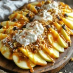 To make delicious Caramel Apple Nachos, gather these simple ingredients: - 4 medium-sized apples (preferably Fuji or Honeycrisp) - 1 cup of your favorite granola - 1 cup caramel sauce (store-bought or homemade) - ½ cup mini chocolate chips - ½ cup chopped nuts (e.g., pecans or walnuts) - ¼ cup shredded coconut (optional) - Whipped cream (for drizzling, optional) - Ground cinnamon (for dusting, optional) These ingredients combine to create a tasty treat. Choose fresh apples for the best flavor. Fuji and Honeycrisp apples are sweet and crunchy. The granola adds a nice crunch. You can use any flavor you like. Caramel sauce is key for that sweet touch. You can buy it or make your own at home. Mini chocolate chips bring extra sweetness and fun. Chopped nuts add texture and flavor. I love using pecans, but walnuts work too. Shredded coconut is optional for a tropical twist. Whipped cream can make it even more special. A sprinkle of ground cinnamon adds warmth. You can find all these ingredients in your local store. With these items ready, you can start making your Caramel Apple Nachos. Check out the Full Recipe for more details! - Washing and Coring: Start by washing your apples under cool water. Use a knife to carefully remove the cores. - Slicing into Wedges: Slice each apple into thin wedges. Aim for about eight slices per apple. This makes them easy to grab and eat. - Arranging on Platter: Place the apple wedges in a nice pattern on a large platter. This will make your dessert look great! - Sprinkling Technique: Take your favorite granola and sprinkle it over the apple slices. - Ensuring Even Coverage: Make sure to cover most of the apple surface. This adds a nice crunch to your dish. - Warming the Caramel Sauce: If your caramel sauce is thick, warm it up. Use the microwave for about 10-15 seconds. - Drizzling Method: Use a spoon or squeeze bottle to drizzle the warm caramel over the apples and granola. - Distributing Mini Chocolate Chips: Next, sprinkle mini chocolate chips all over the caramel. - Adding Chopped Nuts: Add your chopped nuts evenly. Pecans or walnuts work great here. - Optional: Adding Shredded Coconut: If you want a tropical twist, add shredded coconut on top. - Drizzling Whipped Cream: For an extra treat, drizzle whipped cream over everything. - Dusting with Ground Cinnamon: Finally, finish with a light dusting of ground cinnamon for flavor. - Presentation Ideas: Serve your Caramel Apple Nachos right away for the best taste. - Providing Skewers or Forks: Offer skewers or forks to make it easier to enjoy this fun dessert. To make this recipe come to life, check out the Full Recipe for detailed steps! When making caramel apple nachos, picking the right apples is key. You want apples that are sweet and crisp for the best bite. Fuji and Honeycrisp are my favorites. They have a nice balance of sweetness and crunch. You can also try Granny Smith for a tart twist. - Flavor Profiles: - Fuji: Sweet and juicy - Honeycrisp: Crisp and sweet - Granny Smith: Tart and tangy Make your nachos unique by adding fun toppings. You can mix and match to find your favorite flavors. Try adding mini marshmallows for extra sweetness. You can also use peanut butter for a rich taste. - Suggested Toppings: - Mini marshmallows - Peanut butter drizzle - Crushed pretzels for crunch Caramel apple nachos fit many events. They are fun for parties or movie nights. You can serve them as a treat for kids or as a dessert after dinner. For a healthier option, swap caramel for yogurt. - Party Snack Ideas: - Serve on a large platter - Use colorful plates for fun You can find the full recipe and more tips to help you enjoy this sweet treat! {{image_4}} You can change your caramel apple nachos to match the season. In fall, add spices like nutmeg or cloves. These spices blend well with the sweet apples and caramel. For a holiday twist, try using candy canes or gingerbread cookies as toppings. This adds a festive crunch. To make your nachos a bit healthier, use Greek yogurt instead of whipped cream. It adds creaminess without extra sugar. If you want a nut-free option, skip the nuts and add seeds. Sunflower seeds or pumpkin seeds work well. They add crunch and are safe for kids with nut allergies. You can include other fruits in your nachos. Sliced bananas or pears add a new flavor. They pair well with apples and caramel. For a fun fruit medley, mix apples, bananas, and berries. This mix makes your nachos colorful and tasty. You can experiment with whatever fruits you enjoy! To store leftover nachos, place them in an airtight container. This keeps them fresh and prevents them from getting soggy. If you want to keep the apples crisp, add a paper towel to the container. This absorbs excess moisture. You can also store the apples and toppings separately. This way, they stay fresh longer. Reheating nachos can be tricky. The goal is to keep the apples firm. First, place them on a baking sheet. Warm them in the oven at 350°F for about 5 minutes. Check often to avoid overcooking. You want them just warm, not mushy. Caramel apple nachos taste best when fresh. Store them in the fridge for up to 2 days. After that, the apples may brown and lose crunch. Look out for signs of spoilage. If the apples smell off or look slimy, throw them away. For the caramel sauce, check the label for shelf life. Once opened, it usually lasts about a month in the fridge. I recommend using Fuji or Honeycrisp apples for the best flavor. These apples are crisp and sweet. They hold their shape well when sliced. This makes them perfect for nachos. You can also try Granny Smith for a tart twist. Mixing different apples can add fun flavors. Yes, you can easily make caramel sauce at home. Just heat sugar in a pan until it melts. Stir it while it cooks to avoid burning. Once it turns golden brown, add butter and cream. This simple recipe gives you fresh caramel. It tastes great drizzled over your nachos. You should eat caramel apple nachos right away for the best taste. If you have leftovers, store them in the fridge for one day. The apples may get soft after that. To keep them fresh, cover them tightly with plastic wrap. If you don’t have granola, use crushed cookies or nuts. Crushed pretzels can add a salty crunch. You can also use cereal for a sweet touch. Feel free to get creative with your toppings! Yes, caramel apple nachos can be gluten-free. Just make sure the granola you choose is gluten-free. Most other ingredients, like apples and caramel, are naturally gluten-free. Always check labels if you're unsure. Enjoy this treat without worry! Caramel apple nachos are a fun and tasty treat. We covered the ingredients, from choosing the right apples to adding toppings. You learned how to prepare and serve this dish. Tips on customizing and storing leftovers will help you enjoy them longer. These nachos are perfect for any occasion. Try different flavors or fruits to keep it fresh. Enjoy making and sharing this treat with friends and family!