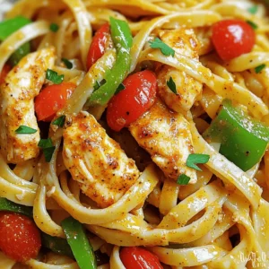- 2 boneless, skinless chicken breasts, cut into strips - 8 ounces fettuccine pasta - 1 tablespoon Cajun seasoning - 1 cup heavy cream - 1 green bell pepper, sliced into thin strips - 1 red bell pepper, sliced into thin strips - 1 medium onion, thinly sliced - 3 cloves garlic, minced - 1 cup cherry tomatoes, halved - Fresh parsley, chopped (for garnish) - 2 tablespoons olive oil - Salt and freshly ground pepper to taste - 1 cup shredded Parmesan cheese Cajun Chicken Pasta is a rich dish full of flavors. It features chicken, pasta, and a creamy sauce. The main ingredients, like chicken and fettuccine, create a hearty base. The Cajun seasoning adds a spicy kick. This dish is perfect for spice lovers. The vegetables bring color and taste. Bell peppers and onions add sweetness. Garlic gives depth, while cherry tomatoes add a juicy burst. I love garnishing with fresh parsley. It adds a pop of green and fresh flavor. Using olive oil helps cook the chicken and veggies well. Salt and pepper are essential for flavor. Parmesan cheese gives the sauce a creamy, cheesy finish. You can find the Full Recipe with detailed steps to make this dish a hit. Enjoy cooking! To cook fettuccine to al dente, start by boiling salted water in a large pot. Once the water boils, add 8 ounces of fettuccine. Cook for about 8 to 10 minutes, stirring occasionally. Test the pasta a minute early. It should be firm yet tender. Drain the pasta in a colander, and be careful not to overcook it. Set it aside while you prepare the rest of the dish. For Cajun chicken, seasoning is key. Take 2 boneless, skinless chicken breasts and cut them into strips. In a bowl, mix the chicken with 1 tablespoon of Cajun seasoning. Toss well to coat every piece. This adds great flavor. Next, heat a large skillet over medium-high heat, and add 2 tablespoons of olive oil. Once the oil shimmers, add the seasoned chicken. Cook for about 5 to 7 minutes, stirring often. When the chicken is golden brown and cooked through, remove it from the skillet and set it aside. In the same skillet, add the remaining olive oil. Toss in sliced green and red bell peppers, along with a thinly sliced onion. Sauté for 4 to 5 minutes until the veggies soften. Then add 3 cloves of minced garlic and 1 cup of halved cherry tomatoes. Cook for another 2 minutes, allowing the garlic to release its aroma. Now, lower the heat to medium-low. Pour in 1 cup of heavy cream, stirring gently. Gradually add 1 cup of shredded Parmesan cheese. Keep stirring until the cheese melts and the sauce is smooth. Once your sauce is creamy, return the cooked fettuccine and the sautéed chicken to the skillet. Toss everything together until the pasta and chicken are well coated with the sauce. This is where the magic happens! Season with salt and freshly ground pepper to taste. For the final touch, sprinkle fresh chopped parsley over the top before serving. This adds a bright color and freshness to your dish. For a detailed view of the ingredients and precise steps, refer to the Full Recipe. To enjoy your Cajun chicken pasta, start with the spice level. If you like heat, add more Cajun seasoning. If not, reduce the amount. A little tweak can change the whole plate. You can also use different spices like paprika or cayenne for a unique twist. For the best creaminess, use heavy cream. This makes the sauce rich and smooth. Stir in the cheese slowly. It helps the cheese blend well. If the sauce is too thick, add a splash of pasta water. This helps to loosen it up without losing flavor. Serve your Cajun chicken pasta with garlic bread or a fresh salad. A crisp green salad balances the richness of the dish. You can also add a side of roasted vegetables for color and texture. To make your plate pop, add fresh parsley on top. This brightens the dish and adds a fresh taste. Use a nice bowl to serve. A simple, elegant presentation makes your meal feel special. Use a large skillet for cooking. A 12-inch skillet gives you enough space to sauté. If your skillet is too small, food can steam instead of brown. This affects flavor. A good wooden spoon helps you stir the sauce well. It prevents scratching your skillet. For boiling pasta, a heavy pot works best. It holds heat, ensuring even cooking. This way, your fettuccine turns out perfect every time. For the complete experience, check out the Full Recipe. {{image_4}} You can swap chicken for shrimp or tofu. These choices add new flavors. If you use shrimp, cook it for about 3 to 5 minutes until it turns pink. Tofu needs about 7 to 10 minutes to get crispy and golden. Make sure to season both well with Cajun spices for that classic taste. To make Cajun chicken pasta plant-based, use firm tofu or tempeh. For the sauce, try coconut cream or cashew cream instead of heavy cream. Both options keep the dish rich and tasty without dairy. To enhance the flavor, add nutritional yeast for a cheesy taste. Want to spice things up? Add more Cajun seasoning or a dash of hot sauce. Fresh herbs like basil or thyme can also brighten the dish. For cheese lovers, experiment with different cheeses. Try pepper jack for a kick or goat cheese for a creamy finish. Each choice gives a unique twist to your pasta delight. For the full recipe, check out the Spicy Cajun Chicken Pasta Delight! To store leftovers of Cajun Chicken Pasta, let it cool first. Place it in an airtight container. This keeps the dish fresh and tasty. You can keep it in the fridge for up to three days. Be sure to look for signs of spoilage before eating. To freeze Cajun Chicken Pasta, start by allowing it to cool completely. Transfer it into a freezer-safe container. Seal it tightly to avoid freezer burn. You can freeze it for up to three months. When ready to enjoy, thaw it overnight in the fridge. Reheat gently on the stove with a splash of cream to keep it creamy. If you want to prepare in advance, make a big batch of this dish. Portion it into single servings. This makes it easy for busy weeks. You can grab a meal whenever you need one. Cajun Chicken Pasta is perfect for quick lunches or dinners. What is Cajun Chicken Pasta? Cajun Chicken Pasta is a rich dish with bold flavors. It combines tender chicken, spicy Cajun seasoning, and creamy sauce with fettuccine. This dish offers a taste of Louisiana right in your kitchen. You will love how the spices mingle with the creaminess. How long does it take to make Cajun Chicken Pasta? You can make Cajun Chicken Pasta in about 30 minutes. The prep time is about 15 minutes, and cooking takes another 15 minutes. It’s quick for a weeknight meal yet fancy enough for guests. Can I use a different type of pasta? Yes, you can use any pasta you like. Penne, rotini, or spaghetti work well too. Just cook the pasta according to the package instructions. Each type will bring a unique texture to the dish. What can I use instead of heavy cream? If you want a lighter option, use half-and-half or whole milk. You can also use coconut milk for a dairy-free choice. Just remember that these options may change the sauce's texture slightly. What drinks pair well with Cajun Chicken Pasta? A chilled white wine, like Sauvignon Blanc, complements this dish nicely. It balances the spice and cream. For a non-alcoholic drink, try iced tea or lemonade. Both add a refreshing touch. Are there vegetarian variations of this dish? Absolutely! You can swap chicken for vegetables like zucchini, mushrooms, or bell peppers. Use tofu for protein. The creamy sauce works well with these veggies, keeping the dish tasty and satisfying. For the full recipe, check the detailed instructions provided above. Enjoy making your Cajun Chicken Pasta! In this post, we explored how to make Cajun Chicken Pasta. We covered ingredients like chicken, fettuccine, and veggies. You learned step-by-step instructions for cooking and mixing the dish. I shared tips to adjust spice levels and enhance flavors. Don't forget the storage tips to keep leftovers fresh. Cajun Chicken Pasta is a fun and tasty meal. It's easy to make and perfect for sharing. Enjoy creating your own version and feel free to experiment!