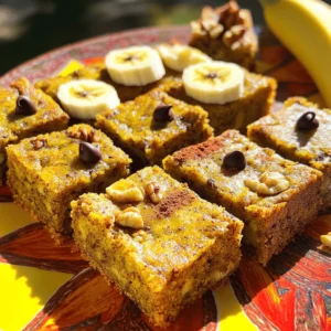 - 3 ripe bananas, thoroughly mashed - 1/2 cup unsweetened applesauce - 1/4 cup honey or pure maple syrup - 1 1/2 cups whole wheat flour These main ingredients form the base of our healthy banana bread bars. Ripe bananas give natural sweetness and moisture. Unsweetened applesauce adds more moisture without extra sugar. Honey or pure maple syrup provides a sweet touch. Whole wheat flour boosts fiber and nutrients. - 1/2 cup chopped walnuts or pecans - 1/2 cup dark chocolate chips You can make your banana bread bars even better with add-ins. Chopped walnuts or pecans add crunch and healthy fats. Dark chocolate chips bring a rich flavor that pairs well with bananas. Both options are fun and tasty, so choose what you love! - About 120 calories per bar - 3 grams of protein, 2 grams of fiber - Bananas offer potassium and vitamins; whole wheat flour provides fiber Each bar gives a nice balance of energy and nutrients. The bananas help your heart with potassium. The whole wheat flour helps your digestion with fiber. This makes them a great snack choice. For the full recipe, check out the steps to create these delicious and nutritious treats! 1. Preheat your oven to 350°F (175°C). Grease a 9x9 inch baking pan with coconut oil or line it with parchment paper. 2. In a large mixing bowl, mash the ripe bananas until smooth. Add unsweetened applesauce, honey or maple syrup, melted coconut oil, eggs, and vanilla extract. Mix until all ingredients blend well. 1. In another bowl, combine the whole wheat flour, baking soda, sea salt, and ground cinnamon. Whisk them together until mixed. 2. Gradually add the dry mixture to the wet mixture. Use a spatula to fold them together. Be careful not to overmix; it’s okay if some lumps remain. 1. Pour the batter into your prepared baking pan. Use a spatula to spread it evenly. 2. Bake for 25-30 minutes. To check if they are done, insert a toothpick into the center. It should come out clean or with a few moist crumbs attached. You can find the Full Recipe for more details. Enjoy your baking! You can make your Healthy Banana Bread Bars even better with smart swaps. For sweeteners, try using ripe mashed bananas only. They add sweetness without extra sugar. You can also use stevia or agave syrup as lighter options. For flour, whole wheat is great, but you can use almond flour for a gluten-free choice. Just remember to adjust other ingredients to keep the bars moist. To make your bars even healthier, cut back on sugar. Use less honey or maple syrup. You can also add seeds like chia or flax. These add fiber and protein. Nut butters like almond or peanut can boost flavor and health. Just mix in a few tablespoons to the batter for a tasty twist. If your bars turn out dense, it’s often from overmixing. Mix gently and stop when just combined. If you bake them too long, they can dry out. Keep an eye on your oven. Check for doneness at 25 minutes. A toothpick should come out clean or with a few crumbs. If they seem too dry, try lowering the oven temperature next time. Feel free to explore the [Full Recipe] for detailed steps and enjoy these delightful treats! {{image_4}} You can easily change the flavor of your banana bread bars. Try adding different nuts. Chopped walnuts or pecans bring a nice crunch. For a sweeter twist, mix in dark chocolate chips. You can also use cocoa powder for a rich chocolate version. Substitute one-fourth cup of flour with cocoa powder. This makes the bars moist and delicious. If you follow a vegan diet, you can still enjoy these bars. Replace eggs with flaxseed meal or applesauce. Use almond milk instead of regular milk. For a nut-free option, simply leave out the nuts. You can also swap the honey for agave nectar. These small changes let everyone enjoy the bars. Banana bread bars pair well with other foods. Serve them with yogurt for a creamy touch. Nut butter also makes a great complement. Spread a layer on top for added flavor. Fresh fruit can brighten up your plate. Slice some strawberries or serve with banana slices for a tasty mix. For the full recipe, check out the [Full Recipe]. To keep your banana bread bars fresh, store them in the refrigerator. Use an airtight container to seal in moisture. This helps the bars stay soft and delicious. They can last up to a week in the fridge. If you want to save them for longer, consider freezing them. Wrap each bar in plastic wrap, then place them in a freezer bag. They can stay fresh for up to three months in the freezer. When you want to enjoy your bars again, reheating is easy. You can place them in the microwave for about 10-15 seconds. This warms them without drying them out. If you prefer, you can also use an oven. Preheat the oven to 350°F (175°C) and heat for about 5-10 minutes. This method keeps the bars nice and soft. At room temperature, these banana bread bars last for about two days. Keep them in a cool, dry place, away from sunlight. If you notice any mold or an off smell, it's time to toss them. Freshness is key, so always check for signs of spoilage before enjoying your treat. Yes, you can use frozen bananas. They work well in this recipe. First, thaw the bananas completely. Then, mash them until smooth. This helps keep the bars moist and adds great flavor. If your bananas are too watery after thawing, just drain some liquid before mixing them in. If you need to replace eggs, you have options. Here are some great substitutes: - Flaxseed Meal: Mix 1 tablespoon of flaxseed meal with 2.5 tablespoons of water. Let it sit for 5 minutes to thicken. - Chia Seeds: Use the same method as flaxseed. - Unsweetened Applesauce: Replace each egg with 1/4 cup of applesauce. - Mashed Banana: Use 1/4 cup of mashed banana for each egg. These alternatives will keep your bars moist and delicious. To check if the bars are done, use a toothpick. Insert it into the center of the bars. If it comes out clean or with a few crumbs, they’re ready. If you see wet batter, give them a few more minutes. Remember, they will continue to cook a bit after you take them out of the oven. The base recipe can be nut-free. If you want to make it without nuts, simply leave out the walnuts or pecans. You can also add seeds instead, like pumpkin or sunflower seeds. They add crunch and nutrition without the nuts. Enjoy your nut-free banana bread bars! In this post, we explored a simple recipe for delicious bars made with ripe bananas, applesauce, and whole wheat flour. You learned about optional add-ins like nuts and dark chocolate. We also covered nutritional info, tips for healthier options, and variations to suit different diets. Remember, these bars are easy to make and store well. Enjoy trying different flavors and let your creativity shine in the kitchen!