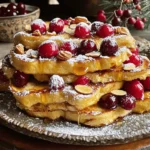 - 6 slices of thick challah or brioche bread - 1 cup fresh cherries, pitted and halved - 1/2 cup sliced almonds, toasted - 4 large eggs - 1 cup milk (you can use either whole or almond milk) - 1/2 cup heavy cream The main ingredients make this dish special. Thick challah or brioche bread gives a soft and fluffy base. Fresh cherries add a sweet and tart flavor. Toasted sliced almonds bring a nice crunch. Eggs, milk, and heavy cream create a rich custard. This mixture soaks into the bread, making it soft and creamy. I love how these flavors blend together. - 1/4 cup pure maple syrup - 1 teaspoon vanilla extract - 1 teaspoon almond extract - 1/2 teaspoon ground cinnamon - Pinch of salt - Powdered sugar, for dusting (optional) Optional ingredients can enhance the dish. Maple syrup adds sweetness. Vanilla and almond extracts give a nice aroma. Ground cinnamon adds warmth, while salt balances the flavors. If you want a sweet finish, sprinkle powdered sugar on top. These extras make your French toast even more delightful. To see the full recipe, check out the [Full Recipe]. Start by slicing the bread. Each slice should be about one inch thick. I like to use challah or brioche for a rich taste. Arrange the slices in a greased 9x13-inch baking dish. If you need to, overlap the slices a bit to fit them all in. Next, it’s time to add the fruit and nuts. Take the fresh cherries and cut them in half, removing the pits. Spread the halved cherries evenly over the bread. The sweet fruit adds a lovely taste. Now, sprinkle the toasted sliced almonds on top. This gives a nice crunch and enhances the flavor. In a mixing bowl, crack the eggs open and whisk them well. Then, add the milk, heavy cream, maple syrup, vanilla extract, almond extract, ground cinnamon, and a pinch of salt. Whisk until everything is mixed smoothly. This custard is what makes the French toast moist and flavorful. Carefully pour the custard mixture over the arranged bread. Make sure all pieces are well-coated. If any bread sticks up, gently press it down to soak it. Once all the bread is covered, cover the dish with plastic wrap. Place it in the refrigerator to soak. It’s best to let it sit for at least four hours or overnight for the best flavor. When you're ready to bake, preheat your oven to 350°F (175°C). This step is important so the French toast cooks evenly. After the oven is hot, remove the plastic wrap from the baking dish. Place it in the oven and bake for 35 to 40 minutes. Look for a golden brown top and set custard. Let it cool for a few minutes before cutting into portions. For a nice touch, dust the top with powdered sugar. Serve warm, and consider drizzling more maple syrup on top. For presentation, arrange the slices on a platter. Add extra cherries and almonds for a beautiful finish. You can find the Full Recipe if you want to try this at home! To boost the taste of Cherry Almond Overnight French Toast, try using different bread types. Thick challah or brioche works well, but sourdough or whole grain adds a unique twist. Each bread brings its own flavor and texture. Incorporating seasonal fruits is another great way to enhance flavor. Besides cherries, you can use blueberries, peaches, or apples. Each fruit brings its own sweetness and adds a fresh taste. One common mistake is over-soaking the bread. If you leave it too long in the custard, the bread can get soggy. Aim for a soak time of 4 hours or overnight for the best texture. Baking at incorrect temperatures can ruin your dish. Always preheat your oven to 350°F (175°C). If it’s too hot, the top may burn before the inside cooks. Pairing your French toast with breakfast beverages can enhance the meal. Freshly brewed coffee or a fruity smoothie complements the flavors. Choose drinks that match the sweetness of the dish. For toppings, think about what will complement the dish well. A drizzle of pure maple syrup adds sweetness. You can also sprinkle powdered sugar or top with whipped cream for extra flair. {{image_4}} You can make this dish even more fun by mixing flavors. Try using different nuts like walnuts or pecans. Each nut gives a new taste and texture. You can also use other fruits. Peaches or blueberries can bring a fresh twist. Adding spices like nutmeg or cardamom can enhance the taste too. Just a pinch can change the whole flavor. If you need a dairy-free option, almond milk works great. You can swap heavy cream with coconut cream. This keeps the dish rich without dairy. For gluten-free choices, use gluten-free bread. Many brands offer tasty alternatives that work well in this recipe. Just ensure it is thick to soak up the custard. Make your French toast stand out for special days. Add festive touches like cinnamon or nutmeg for holidays. You can also top it with whipped cream or extra cherries for a special look. Use a fun plate or garnish with mint leaves for a nice touch. These small changes make your dish shine during any celebration. For the full recipe, check the details above! To store leftovers, place slices in an airtight container. Make sure to layer parchment paper between the slices. This keeps them from sticking together. You can store them in the fridge for up to three days. To keep flavors intact, avoid adding syrup until serving. This way, the bread stays fresh and does not get soggy. If you want to freeze your French toast, let it cool completely. Wrap individual pieces in plastic wrap, then place in a freezer bag. This helps keep the flavors locked in and prevents freezer burn. You can freeze them for up to three months. To reheat, simply take out the slices and place them on a baking sheet. Warm them in a preheated oven at 350°F (175°C) for about 15 minutes. This method keeps the texture nice and fluffy. If you prefer using a microwave, heat each slice for about 30 seconds. Enjoy them warm for the best taste! Yes, overnight soaking is recommended for maximum flavor. This allows the bread to soak up all the tasty custard. The longer it sits, the more the flavors blend together. I love making it before bed. By morning, it’s ready to bake and enjoy! You can use vanilla extract or other flavored extracts. If you dislike almond flavor, vanilla is a great choice. It adds a sweet touch. You could also try hazelnut or even coconut extract for a twist. Each option gives a unique taste to the dish. Look for a golden brown top and set custard in the center. When it bakes, it puffs up and turns golden. A toothpick test helps too. If it comes out clean, the French toast is ready. Trust your eyes and the toothpick! This article outlined a delicious French toast recipe using rich ingredients like challah bread, fresh cherries, and almonds. We explored the steps to prepare, bake, and serve your dish, along with tips to enhance flavor and avoid mistakes. You can also customize this recipe with variations and storage tips to keep it fresh. Experimenting with different fruits or making it dairy-free could elevate your creation. Enjoy making this simple yet delightful dish for any occasion.