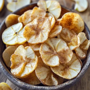 - 2 large apples (suggested varieties: Fuji, Honeycrisp, or Gala) - 1 teaspoon ground cinnamon - 1 tablespoon coconut sugar (or substitute brown sugar) - A pinch of sea salt - Each serving has about 100 calories. - Apples provide fiber and vitamin C. - They are low in fat and have natural sugars. - Eating apples may help with heart health and weight loss. - They also support digestion due to fiber content. Baked cinnamon apple chips are a great snack choice. They taste sweet and crunchy. You can make them using just a few simple ingredients. Apples are the star of this recipe. They are not only tasty but also healthy. When you bake apples, you get a delightful treat. Try this full recipe for a simple way to enjoy apple chips at home. First, set your oven to a low temperature of 200°F (90°C). This low heat helps the apples dry out and become crisp. While the oven heats, line two baking sheets with parchment paper. This will stop the apple chips from sticking. Rinse the apples under cool water to get rid of dirt. After washing, dry them well with a clean towel. Use a sharp knife or a mandoline slicer to cut the apples into very thin slices. Aim for about 1/8 inch thick. Thin slices bake better and become crispier. In a small bowl, mix together the ground cinnamon, coconut sugar, and a pinch of sea salt. Stir it well to blend the ingredients. Take the sliced apples and place them in a large mixing bowl. Evenly sprinkle your cinnamon mixture over the apple slices. Toss gently to coat each slice. This ensures every bite is flavorful. Now, lay the seasoned apple slices in a single layer on the prepared baking sheets. Make sure none of the slices overlap. This step is key to getting them crisp. Place the baking sheets in the oven and let the apples bake for about 2 hours. Keep an eye on them, as baking time can vary. Halfway through, flip each slice to help both sides get crispy. After baking, check if the apple chips are golden brown and crunchily crisp. Once done, take them out and let them cool completely on the sheets. This cooling step helps keep their crisp texture. After cooling, store the apple chips in an airtight container for a tasty snack later on! For the full recipe, refer to the recipe section. To keep your apple chips crisp, let them cool completely on the baking sheets. This step is key. If they cool too fast, they may soften. Once cool, store them in an airtight container. This keeps moisture out, ensuring your chips stay crunchy. A common mistake is overlapping the apple slices. Each slice needs space to bake evenly. If they overlap, some may stay soft. Another mistake is baking at the wrong temperature. Always stick to 200°F (90°C) for the best results. Want to boost flavor? Try adding nutmeg or cardamom to your cinnamon mix. A little goes a long way! You can also pair these chips with dips. Almond butter or yogurt makes a great match. They add creaminess and extra taste to your healthy snack. {{image_4}} You can change the taste of your baked cinnamon apple chips. Adding a bit of vanilla extract gives a sweet twist. Just a drop or two will do. If you like nutmeg, sprinkle a pinch for a warm flavor. You can also try using pears instead of apples. They bake well and taste great with cinnamon. If you’re short on time, you can use the microwave. Slice the apples thinly, place them on a plate, and microwave in short bursts until crisp. Check every minute to avoid burning. An air fryer is another quick option. Set it to 300°F (150°C) and cook for about 15-20 minutes. Flip the slices halfway for even crispness. Baked cinnamon apple chips are perfect with dips. Try serving them with almond butter or yogurt. They also work well in other recipes. Crumble them over oatmeal or yogurt for breakfast. You can even use them in salads for a crunchy texture. For more details, check the Full Recipe for ideas on how to enjoy these chips! To keep your baked cinnamon apple chips fresh, use airtight containers. I recommend glass jars or plastic containers with tight lids. These help prevent moisture from getting in. Store the chips in a cool, dry place away from sunlight. When stored this way, the chips stay crisp for about one week. If you want to keep them longer, consider placing them in the fridge. They can last up to two weeks in the fridge but may lose some crispness. How can you tell if your apple chips have gone bad? If they feel soft or chewy, that’s a sign. Fresh chips should be crispy and light. Look for any signs of mold or an off smell. If you spot these, it’s best to toss them out. If your apple chips become stale, don’t worry! You can revive them easily. Just preheat your oven to 200°F (90°C). Spread the stale chips on a baking sheet and bake for about 10 minutes. This will help them regain their crunch. To make Baked Cinnamon Apple Chips, follow these steps: 1. Preheat your oven to 200°F (90°C). 2. Line two baking sheets with parchment paper. 3. Wash and dry two large apples. 4. Slice the apples very thin, about 1/8 inch thick. 5. Mix 1 teaspoon of ground cinnamon, 1 tablespoon of coconut sugar, and a pinch of sea salt in a bowl. 6. Toss the apple slices with the cinnamon mixture. 7. Lay the slices in a single layer on the baking sheets. 8. Bake for 2 hours, flipping halfway through. 9. Cool the chips completely before storing them. Yes, you can use different apple types! Fuji, Honeycrisp, and Gala apples work best. They are sweet and crisp. Avoid using mealy apples like Red Delicious, as they won’t get crunchy. Homemade apple chips can last about one to two weeks. Store them in an airtight container. Keep them in a cool, dry place for best results. Yes, you can! Try using sugar alternatives like stevia or monk fruit. You can also skip the sweetener and just use cinnamon for flavor. You learned how to make baked cinnamon apple chips in this post. We covered the key ingredients, their health benefits, and simple steps for baking. I shared tips to keep your chips crisp and mistakes to avoid. You can even explore fun flavor variations or quick methods. Making these apple chips is easy, fun, and tasty. With a bit of creativity, you can enjoy a healthy snack anytime. So get started and impress yourself with your delicious homemade treats!