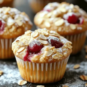 When making Cherry Almond Crumble Muffins, you need fresh ingredients that bring out the best flavors. Here’s the complete list of ingredients: - 1 cup fresh or frozen cherries, pitted and halved - 1 cup almond flour - 1 cup all-purpose flour - 1/2 cup granulated sugar - 1/2 cup packed brown sugar - 1/2 teaspoon salt - 1 teaspoon baking powder - 1/2 teaspoon baking soda - 1/2 teaspoon almond extract - 1/2 teaspoon vanilla extract - 1/2 cup unsalted butter, melted - 2 large eggs - 1/2 cup rolled oats (for topping) - 1/4 cup sliced almonds (for topping) - Additional butter or cooking spray for greasing Each ingredient plays a key role in building flavor and texture in the muffins. The cherries add a burst of sweetness and juiciness. The almond flour gives a lovely nutty taste while adding moisture. Using both sugars creates depth, with granulated sugar for sweetness and brown sugar for caramel notes. The baking powder and baking soda help the muffins rise and stay light. Almond extract and vanilla extract enhance the overall flavor, making the muffins irresistible. The melted butter gives richness, and the eggs bind everything together. For the topping, rolled oats and sliced almonds add crunch and a nice finish. For the full recipe, check out the detailed instructions on how to create these delightful muffins. Enjoy the process and have fun baking! First, preheat your oven to 375°F (190°C). This ensures even baking. Next, grease your muffin tin with butter or spray. You can also line it with paper liners for easy removal later. In a large bowl, combine the flours, sugars, salt, baking powder, and baking soda. Use a whisk to mix them until they are well combined. This step is key for even flavor in your muffins. In a separate bowl, whisk together the melted butter, eggs, almond extract, and vanilla extract. Mix until smooth. This mixture adds richness and flavor to your muffins. Pour the wet mixture into the dry ingredients. Stir gently with a spatula or wooden spoon until just combined. The batter may look a bit lumpy. This is okay! Overmixing can make the muffins tough, so be gentle. Now it’s time to fold in the halved cherries. Do this carefully, so the cherries stay whole and spread evenly in the batter. Their juicy sweetness will shine in every bite. Spoon the batter into the muffin cups, filling each about 2/3 full. This gives them room to rise. For the crumb topping, mix rolled oats and sliced almonds in a small bowl. Add a tablespoon of the melted butter and stir until coated. Sprinkle this topping over each muffin. Place the muffin tin in your preheated oven and bake for 18-20 minutes. They are done when golden brown and a toothpick comes out clean. Let them cool in the pan for about 5 minutes. Then, transfer them to a wire rack to cool completely. Enjoy the warm, sweet aroma as they cool! For the full recipe, check the ingredients list above. To get the best muffins, avoid overmixing your batter. When you mix too much, the muffins can turn out dense. Stir just until the dry and wet ingredients combine. This keeps your muffins light and fluffy. After baking, let your muffins cool for about 5 minutes in the pan. Then, transfer them to a wire rack. This cooling time helps the flavors meld nicely. Warm muffins taste best, but letting them cool enhances their taste. Cherry almond crumble muffins pair well with coffee or yogurt. You can enjoy them as a quick breakfast or snack. For a brunch, serve these muffins on a platter. They look great and taste even better alongside fresh fruit or spreads. Use a standard muffin tin for even cooking. A non-stick tin makes it easier to remove the muffins. If you prefer, use paper liners for quick cleanup. Gather these tools to make baking easier: a mixing bowl, whisk, spatula, and measuring cups. These simple tools help you prepare your muffins quickly. For the best results, use a toothpick to check if they are done. {{image_4}} You can play with flavors in Cherry Almond Crumble Muffins. Swap cherries for other fruits. Try blueberries, raspberries, or even diced apples. Each fruit brings its own taste and texture. You can also add different nuts. Walnuts or pecans work great. They add crunch and a rich taste. Just chop them up and mix them in. For those needing gluten-free muffins, use alternative flours. Almond flour alone can work, or mix it with coconut flour. This keeps the muffins light and fluffy. If you are vegan, you can replace eggs and butter. Use flaxseed meal mixed with water for eggs. For butter, try coconut oil or applesauce. This keeps your muffins moist and tasty. Get creative with your crumb topping. Instead of oats and almonds, try crushed graham crackers or coconut flakes. These changes add a fun twist. For drizzles, think outside the box. Honey or maple syrup adds sweetness. You can also use a simple glaze made from powdered sugar and milk. This gives your muffins an extra special touch. For the full recipe, check out the detailed steps above. Enjoy your baking adventure! To keep your Cherry Almond Crumble Muffins fresh at room temperature, let them cool completely. Place them in an airtight container. This method helps lock in moisture. Store them for up to three days. If the weather is hot and humid, consider refrigerating them to maintain texture. For longer freshness, freezing muffins is a great option. Wrap each muffin in plastic wrap or aluminum foil. Then, place them in a freezer-safe bag or container. This helps prevent freezer burn. They can last up to three months in the freezer. When you’re ready to enjoy them, simply thaw overnight in the fridge. To enjoy your muffins warm again, preheat your oven to 350°F (175°C). Place the muffins on a baking sheet. Heat them for about 10 minutes. You can also microwave them for 15-20 seconds. This method is quick but may make them slightly soft. Reheating brings back their delightful warmth and flavor. For the full recipe, be sure to try out the Cherry Almond Crumble Muffins! To make Cherry Almond Crumble Muffins from scratch, follow these steps: 1. Preheat your oven to 375°F (190°C) and grease your muffin tin. 2. Mix dry ingredients in a bowl: almond flour, all-purpose flour, sugars, salt, baking powder, and baking soda. 3. Whisk wet ingredients in another bowl: melted butter, eggs, almond extract, and vanilla extract. 4. Combine mixtures by pouring the wet blend into the dry mix. Stir gently until just combined. 5. Fold in cherries carefully, keeping them intact. 6. Fill muffin cups with batter, about 2/3 full. 7. Prepare the topping with oats and sliced almonds, then sprinkle it on top. 8. Bake for 18-20 minutes until golden brown. 9. Cool muffins on a wire rack after baking. This process is simple and great for beginners. You can find the Full Recipe for detailed steps. Yes, you can use frozen cherries instead of fresh cherries. Frozen cherries can save time and may be easier to find. Just remember to thaw and drain them first. This helps avoid excess moisture in your muffins. If you skip thawing, you may need to bake a bit longer. To check if your muffins are done, look for a golden brown top. Insert a toothpick in the center; it should come out clean or with a few crumbs attached. If wet batter clings to the toothpick, they need more time. Keep an eye on them to avoid overbaking. If you need a substitute for almond flour, you can use: - Oat flour for a nut-free option. - Coconut flour for a gluten-free alternative, but use less as it absorbs more moisture. - All-purpose flour works if you’re not concerned about gluten. Each option may change the flavor and texture slightly, so choose what fits your needs. Cherry Almond Crumble Muffins stay fresh for about 2-3 days at room temperature. Store them in an airtight container to keep them moist. If you want them to last longer, freeze them. They can stay in the freezer for up to three months. Just reheat in the oven or microwave when you’re ready to enjoy! These cherry almond crumble muffins are full of flavor and simple to make. We covered everything from the right ingredients to tips for perfect texture. Remember, a light touch keeps your muffins fluffy. Don't forget to experiment with different fruits and toppings. With practice, you will master these muffins and wow your friends or family. Enjoy baking and tasting your delicious creations!