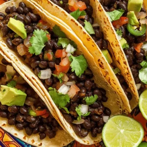 - 2 cups cooked black beans (or one 15 oz can, drained and rinsed) - 1 tablespoon olive oil - 1 small onion, finely chopped - 2 cloves garlic, minced - 1 jalapeño pepper, finely chopped - 1 teaspoon ground cumin - 1 teaspoon smoked paprika - ½ teaspoon chili powder - Salt and freshly ground black pepper to taste - 8 small corn or flour tortillas - Fresh cilantro, roughly chopped, for garnish - Lime wedges, for serving - Optional toppings: diced tomatoes, avocado slices, shredded lettuce, or a dollop of vegan sour cream I love using these fresh ingredients for Spicy Black Bean Tacos. The black beans serve as a hearty base. They are rich in protein and fiber. I often choose canned beans for convenience, but dried beans work great too. Olive oil adds a smooth flavor. It helps sauté the onion and garlic, making them tender and sweet. The jalapeño gives a nice kick. You can adjust the heat by removing its seeds. The spices bring the dish to life. Ground cumin adds warmth. Smoked paprika gives a deep, smoky flavor. Chili powder adds complexity. A touch of salt and pepper rounds everything out nicely. For the tortillas, I prefer small corn ones, but flour tortillas are also good. They hold the filling well and add texture. Fresh cilantro is a must for garnish. It brightens the dish and adds freshness. Lime wedges serve a dual purpose: they add zing and help balance the spices. You can customize your tacos with optional toppings. Diced tomatoes add juiciness. Avocado slices bring creaminess. Shredded lettuce adds crunch. Vegan sour cream can offer a cooling effect. For the full recipe, check out the detailed instructions. Enjoy making these delicious tacos! - Heat olive oil in a skillet over medium heat. - Sauté the onion until it turns translucent, then add garlic and jalapeño. - Add cooked black beans and mash to form a chunky mixture. To start, heat one tablespoon of olive oil in a large skillet. Set the heat to medium. This will help the oil shimmer. Next, add one small finely chopped onion. Sauté it for about five minutes. You want the onion to become soft and translucent. Then, stir in two minced garlic cloves and one finely chopped jalapeño. If you want a milder flavor, you can remove the seeds from the jalapeño. Cook this mixture for another two minutes until the garlic is fragrant and the jalapeño softens. Now, add your two cups of cooked black beans to the skillet. You can use one 15 oz can if you prefer. Use the back of a fork or a potato masher to gently mash some of the beans. This will create a chunky yet cohesive mixture that gives your tacos great texture. - Stir in ground cumin, smoked paprika, chili powder, salt, and pepper. - Cook for an additional 5-7 minutes, stirring occasionally. Next, it’s time to add some flavor! Stir in one teaspoon of ground cumin, one teaspoon of smoked paprika, and half a teaspoon of chili powder. Don't forget to add salt and pepper to taste. Mix this well into the bean mixture. Allow it to cook for an additional 5 to 7 minutes. Stir occasionally and ensure everything is heated through. - Warm the tortillas in a separate pan for about 30 seconds on each side. - Ensure tortillas are pliable and warm before serving. While the bean mixture is cooking, grab another pan to warm your tortillas. Heat each tortilla for about 30 seconds on both sides. This helps them become pliable. Warm tortillas are much easier to fold and will hold your filling better. - Spoon the black bean mixture onto each tortilla. - Garnish with cilantro and optional toppings. Now for the best part! Spoon a generous amount of the black bean mixture onto each warm tortilla. Make sure to leave some space at the edges so you can fold them. Garnish with freshly chopped cilantro. You can also add any optional toppings you like, such as diced tomatoes, avocado slices, or shredded lettuce. Enjoy your delicious, spicy black bean tacos! For the full recipe, refer to the complete guide above. To get the right amount of heat, adjust the jalapeño. If you want it milder, remove the seeds. For more spice, add hot sauce. This lets you control the flavor just how you like it. Presentation matters. Use colorful platters to serve your tacos. They look more inviting that way. Add fresh cilantro on top and arrange lime wedges around. This adds color and a zesty flair to your dish. For a deeper taste, use smoked paprika. It gives the dish a unique twist. Be careful not to overcook the bean mixture. This keeps the texture nice and makes every bite satisfying. For the full recipe, check the section above. Enjoy making your Spicy Black Bean Tacos! {{image_4}} If you want a gluten-free option, use corn tortillas. Corn tortillas are a great choice. They hold the spicy black bean mixture well. Plus, they add a nice texture. Just warm them up before filling. You can add protein to your tacos for more flavor. Crumbled tofu works well for a plant-based boost. It soaks up the spices nicely. For a meatier version, consider grilled chicken or shrimp. Both options bring a wonderful taste to the dish. To keep your tacos vegan, ensure all toppings and sauces are vegan-friendly. Look for vegan sour cream or yogurt. Fresh veggies like avocado and tomatoes also make great toppings. They add color and freshness. Enjoy customizing your tacos to fit your diet! For the full recipe, check out the [Full Recipe]. Store any leftover black bean mixture in an airtight container. This keeps the beans fresh and tasty. I recommend using glass containers if you have them. They help avoid any strange smells and stains. You can store them in the fridge for up to four days. Reheat the bean mixture in a pan over low heat. Stir often to ensure even warming. You want the beans hot, not burnt. Warm your tortillas just before serving. This maintains their freshness and softness. A quick 30 seconds on each side in a pan does the trick! You can freeze the black bean mixture for up to three months. This is great if you want to meal prep. Just let the mixture cool before freezing. When you’re ready to use it, thaw overnight in the refrigerator. This ensures even reheating later. Typically, they last about 3-4 days when stored properly. I suggest using an airtight container. This keeps them fresh and tasty. Yes, canned black beans are a quick and convenient option. Just be sure to drain and rinse them. This removes extra sodium and makes them ready to use. Consider serving with Mexican rice, guacamole, or a fresh salad. These sides balance the flavors and add color to your meal. Yes, you can add cayenne pepper or a spicy salsa for added heat. This allows you to customize the spice level to your taste. For a milder option, use less. For the full recipe, check out the details above! Making spicy black bean tacos is easy and fun. You learned the main ingredients, spices, and the steps to create them. We also discussed tips for spice levels and storage. Don’t forget, you can mix things up with toppings or protein if you like. Try this recipe at your next meal. It’s tasty, healthy, and quick. Enjoy every bite and share it with friends! Simple meals can bring everyone together.
