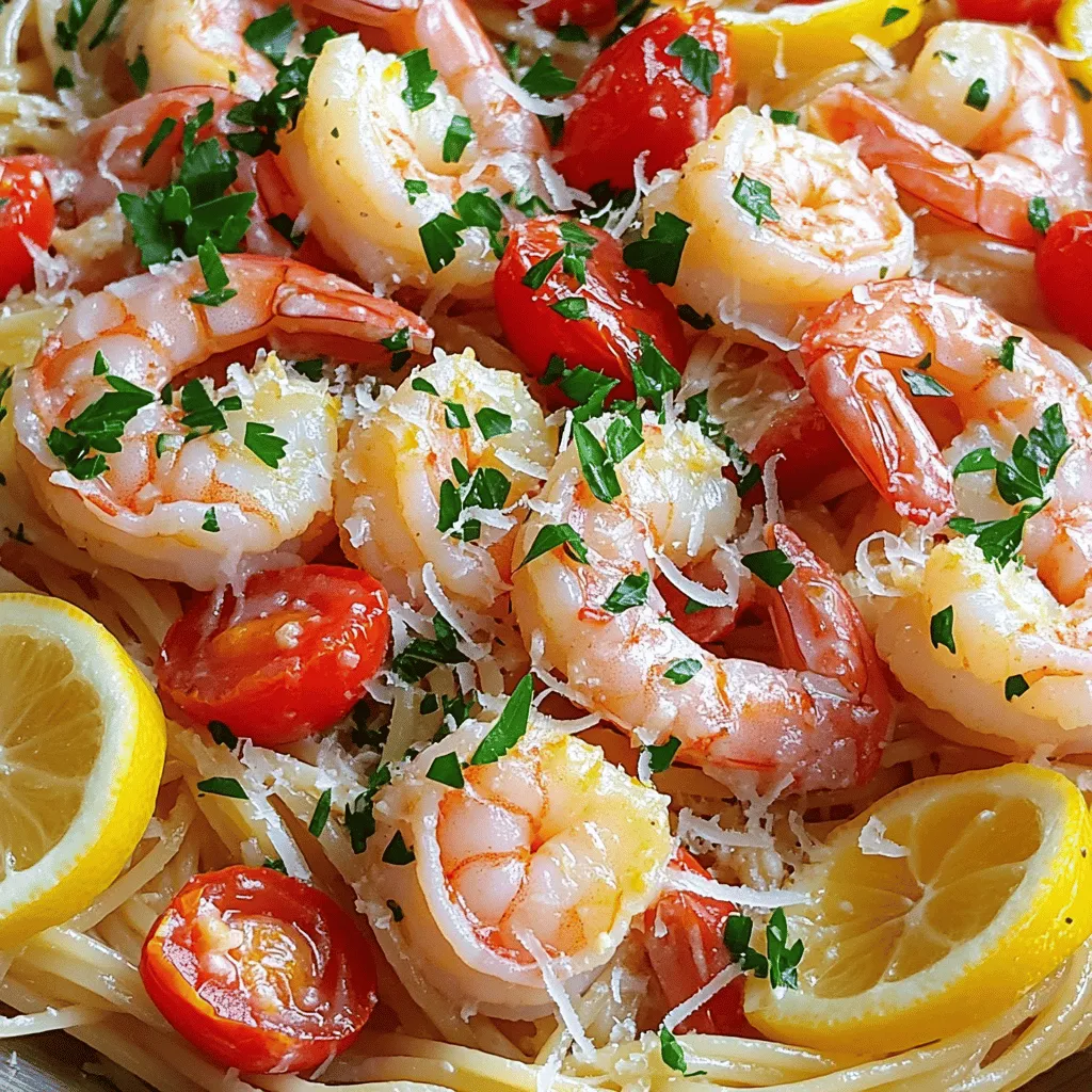 - Large shrimp: 1 lb, peeled and deveined - Pasta choice: 8 oz spaghetti or linguine - Flavor enhancers: garlic, red pepper flakes, lemon - Cooking essentials: butter and olive oil - Optional garnishes: fresh parsley and Parmesan cheese When making shrimp scampi, the right ingredients make all the difference. I love using large shrimp for their juicy texture. You can find them fresh or frozen. Just remember to peel and devein them before cooking. Next, choose your pasta. I prefer spaghetti or linguine, as they soak up the sauce well. Cooking the pasta perfectly is key. You want it al dente for the best bite. Now, let’s talk about flavor. Garlic is a must-have. It gives shrimp scampi its signature taste. Red pepper flakes add a nice kick. You can adjust the heat based on your taste. A squeeze of lemon brightens the dish, adding freshness and zing. For cooking, I use both butter and olive oil. This combo creates a rich flavor and helps cook the shrimp evenly. Finally, don’t forget the garnishes! Fresh parsley adds color and flavor. A sprinkle of Parmesan cheese takes it to the next level. - Alternative seafood options for shrimp - Gluten-free pasta options - Replacing butter with olive oil for a healthier version If you can’t find shrimp, you can swap it for scallops or even cooked chicken. Both options work well with the sauce. For those needing gluten-free choices, many brands offer gluten-free pasta. These options cook similarly to regular pasta, so feel free to use them. If you want a healthier dish, try using only olive oil instead of butter. This change keeps the flavor while cutting back on saturated fat. If you want the full recipe, check out the details above. Happy cooking! First, fill a large pot with water and add a generous amount of salt. Bring the water to a rolling boil. This step is key because it helps flavor the pasta. Next, add your spaghetti or linguine to the boiling water. Cook it according to the package instructions until it is al dente. This means it should be firm to the bite. Once the pasta is done, drain it but save about ½ cup of the starchy pasta water. This water will help your sauce later. In a large skillet, heat 4 tablespoons of butter and 4 tablespoons of olive oil over medium heat. Once hot, add 4 minced garlic cloves and 1 teaspoon of red pepper flakes. Sauté this mix for about one minute. You want the garlic to smell great, but don’t let it brown. Now, add the shrimp to the skillet. Season them with salt and freshly cracked black pepper. Cook the shrimp for 2-3 minutes. They should turn pink and opaque. This shows they are perfectly cooked. Next, toss in 1 cup of halved cherry tomatoes. Cook them for another 2 minutes until they soften. Then stir in the juice and zest of 1 lemon for a fresh flavor. If the mixture seems too dry, gradually add some of the reserved pasta water. This helps create a nice, saucy blend. Finally, add the drained pasta to the skillet. Use tongs to gently toss everything together. Add ½ cup of chopped parsley and taste your dish. Adjust the seasoning with more salt and pepper as needed. Your Easy Shrimp Scampi is now ready to serve! To make perfect shrimp scampi, first, check the shrimp. When cooked, they should turn bright pink and opaque. This color change means they are done. If they are gray or translucent, keep cooking them. Next, balance your seasoning. Shrimp need salt and pepper to shine. Add lemon juice for a zesty kick. Taste your sauce before serving to make sure it is just right. Pasta water plays a big role in your sauce. It is starchy and helps thicken the sauce. If your sauce seems too thin, add a splash of the reserved pasta water. This will create a nice, smooth texture that clings to the shrimp. Prep your ingredients ahead of time. Mince your garlic, chop parsley, and halve your tomatoes. This makes cooking faster and easier. Cook the pasta and shrimp at the same time. While your pasta boils, sauté the shrimp. This saves time and keeps everything fresh. Using a one-pan method cuts down on cleanup. After cooking the shrimp, toss in the pasta directly. One pan means less mess and more flavor in every bite. {{image_4}} You can switch up your shrimp scampi in fun ways. A classic dish uses garlic and butter, but modern tweaks add new flavors. Here are some ideas: - Adding white wine: This gives the dish a nice depth. Use a dry white wine for the best taste. - Introducing veggies: Think about adding spinach or zucchini. They add color and nutrients. - Spicy versions: If you like heat, add chili flakes. It makes the dish exciting! Sometimes, you might need a different approach. Here are some ways to make shrimp scampi fit your diet: - Low-carb options: Use zucchini noodles instead of pasta. It keeps the dish light and fresh. - Dairy-free alternatives: If you need to avoid dairy, try coconut milk for a creamy sauce. - Vegetarian adaptations: You can use mushrooms or tofu in place of shrimp. Both options taste great and soak up the flavors well. These variations make shrimp scampi a versatile dish. You can enjoy it your way! For the full recipe, check out the link above. To keep shrimp scampi fresh, place it in an airtight container. Make sure the dish cools completely before sealing. Refrigerate it for up to three days. If you want to avoid soggy shrimp, keep the pasta separate. This way, both the shrimp and pasta stay fresh longer. Use glass or BPA-free plastic containers. They help maintain the flavor and texture. If you plan to eat it later, consider portioning it out for easier meals. When reheating shrimp scampi, avoid the microwave if possible. It can overcook the shrimp. Instead, use a skillet over low heat. Add a splash of water or broth to keep it moist. Stir gently until heated through. To enhance flavor, add a little extra lemon juice or fresh parsley while reheating. This brightens the dish and keeps it fresh. Enjoy your meal just as if it were freshly made! You can make shrimp scampi in about 30 minutes. The prep time is just 10 minutes. Cooking the shrimp and pasta takes around 20 minutes. This quick meal fits perfectly into a busy evening. Yes, you can use frozen shrimp! Just make sure to thaw them first. Place the shrimp in cold water for about 20 minutes. After thawing, pat them dry with a paper towel. This will help them cook evenly. Shrimp scampi pairs well with a variety of side dishes. Here are some tasty options: - Garlic bread for dipping. - A fresh green salad for crunch. - Steamed or roasted veggies for color and flavor. - Rice or quinoa to soak up the sauce. For the full recipe, check out the Quick & Zesty Shrimp Scampi above. It includes all the steps and tips you need to make this delicious dish. This blog post covered how to make easy shrimp scampi. We detailed essential ingredients like shrimp, pasta, and garlic. You learned step-by-step instructions, tips, and tricks to perfect your dish. We also explored variations and storage tips for leftovers. In summary, shrimp scampi is simple and quick. With the right ingredients and techniques, you can create a delicious meal. Enjoy experimenting with flavors and making this dish your own. Happy cooking!