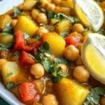 - 1 can (15 oz) chickpeas, drained and rinsed - 1 medium onion, finely chopped - 2 cloves garlic, minced - 1 red bell pepper, diced - 1 medium carrot, diced - 2 medium potatoes, peeled and cubed - 1 can (14 oz) diced tomatoes, undrained - 2 cups vegetable broth - 1 tablespoon olive oil - 2 teaspoons ground cumin - 1 teaspoon ground coriander - 1 teaspoon paprika - 1/2 teaspoon cayenne pepper (adjust based on your spice preference) - 1 teaspoon ground cinnamon - Salt and freshly ground black pepper to taste The heart of this dish lies in its main ingredients. Canned chickpeas provide a creamy texture and protein. Fresh vegetables like onion, garlic, bell pepper, and carrot add depth. Potatoes give the stew a hearty feel, while diced tomatoes bring in moisture and acidity. The vegetable broth ties everything together, making it a comforting meal. - Fresh cilantro or parsley - Lemon wedges Herbs and garnishes elevate the stew. Fresh cilantro or parsley adds a burst of color and freshness. Lemon wedges bring brightness and zest. Just a squeeze really enhances the flavors and balances the dish. - Additional protein options - Variations for different flavors You can customize the stew with extra protein. Adding lentils or tofu boosts the nutrition. For different flavors, try adding sweet potatoes instead of regular potatoes or mix in some spinach for added greens. The possibilities are endless, allowing you to make this stew your own. For the complete cooking process, don’t forget to check the Full Recipe! To start, heat the olive oil in a large pot. Use medium heat until the oil shines. Next, add the finely chopped onion. Sauté it for about five minutes. You want it to look clear and smell good. Then, add the minced garlic, diced red bell pepper, and carrots. Stir and sauté for another two to three minutes. The veggies should begin to soften and blend together nicely. Now, it’s time for the potatoes. Toss in the cubed potatoes and mix well with the other veggies. Let them cook for about five minutes. Stir often to keep them from sticking. Next, sprinkle in the spices: ground cumin, ground coriander, paprika, cayenne pepper, and ground cinnamon. Stir well to coat all the veggies. Cook for about one minute until the spices smell great. Carefully pour in the canned diced tomatoes, including their juice. Add the rinsed chickpeas and vegetable broth. Turn up the heat until everything simmers gently. Cover the pot and let it cook for 25 to 30 minutes. Check that the potatoes and carrots are soft enough to pierce with a fork. Stir occasionally. If it gets too thick, add a bit of water to loosen it up. Before you serve, taste the stew. Add salt and fresh black pepper to fit your taste. Let it cool for a few minutes, then serve hot. Garnish with fresh cilantro or parsley. Don’t forget the lemon wedges for a fresh zing! For the full recipe, check out the detailed steps provided above. To boost the taste of your Moroccan chickpea stew, consider these spice tips: - Cumin: Increase cumin to 2 ½ teaspoons for a stronger flavor. - Paprika: Use smoked paprika for a rich, smoky note. - Cayenne Pepper: Adjust cayenne based on your heat preference. - Salt: Always taste and add salt to enhance all flavors. Best seasoning practices include adding spices early in cooking. This allows their flavors to blend well. Be mindful of the salt; it can change the stew's taste. You can cook this stew on the stovetop or in a slow cooker. - Stovetop: This method is quicker. It takes about 30 minutes to simmer. - Slow Cooker: This option takes longer but allows flavors to deepen. Cook on low for 6-8 hours. For vegan adaptations, just use vegetable broth and skip animal products. This stew is already vegan-friendly! Pair your stew with warm bread or fluffy rice. - Bread: Serve with crusty bread for dipping. - Rice: Spoon the stew over rice for a filling meal. For presentation, ladle the stew into warm bowls. Garnish with fresh herbs, like cilantro or parsley. Place lemon wedges on the side for a zesty touch. This not only adds flavor but also makes the dish look appealing. {{image_4}} You can easily change up the Moroccan chickpea stew. Adding lentils or other legumes boosts protein and fiber. Mix in cooked lentils for a heartier dish. You can also add beans like kidney or black beans. They add flavor and texture. Incorporating different vegetables gives you more options. Try adding zucchini, spinach, or sweet potatoes. This adds color and nutrients. You can even add seasonal veggies for freshness. Each vegetable changes the taste and look of the stew. Moroccan chickpea stew has many regional twists. North African flavors shine through with spices like cumin and coriander. These give the stew its unique taste. You may also find variations with saffron, harissa, or preserved lemons. These add depth and warmth. Mediterranean variations often include olives or feta cheese. These ingredients add a briny contrast. You can also use different herbs, like oregano or thyme, to change the flavor profile. Each region offers exciting tastes that enhance your stew. Making this stew gluten-free is simple. All the main ingredients are naturally gluten-free. Just ensure any broth you use is also gluten-free. If you're watching sodium, try low-sodium broth. It keeps the stew flavorful without added salt. You can also skip salt while cooking. Taste at the end and adjust to your liking. These small changes help tailor the dish to your needs. For the full recipe, check out the Spicy Moroccan Chickpea Stew. After cooking, let the stew cool to room temperature. This helps keep the stew fresh. Once cool, transfer it to an airtight container. In the fridge, this stew lasts for about 4 to 5 days. If you want to keep it longer, consider freezing. For freezing, use freezer-safe containers or bags. Ensure you leave some space at the top for expansion. The stew can stay good in the freezer for up to 3 months. When ready to eat, thaw it overnight in the fridge. To reheat, warm it on the stove or microwave until hot. This keeps the flavors intact. Avoid refreezing once you thaw it. For reheating, I recommend using a stovetop. This method warms the stew evenly. Stir it often to avoid sticking. If you use a microwave, heat in short bursts, stirring in between. This helps maintain the stew's texture and flavor. Always taste and adjust seasoning if needed. Enjoy your meal! For the complete recipe, check the [Full Recipe]. Moroccan Chickpea Stew is a hearty dish rich in flavor. It features chickpeas, fresh veggies, and warm spices. The main ingredients include: - 1 can (15 oz) chickpeas, drained and rinsed - 1 medium onion, finely chopped - 2 cloves garlic, minced - 1 red bell pepper, diced - 1 medium carrot, diced - 2 medium potatoes, peeled and cubed - 1 can (14 oz) diced tomatoes, undrained - 2 cups vegetable broth - 1 tablespoon olive oil - 2 teaspoons ground cumin - 1 teaspoon ground coriander - 1 teaspoon paprika - 1/2 teaspoon cayenne pepper - 1 teaspoon ground cinnamon - Salt and freshly ground black pepper to taste - Fresh cilantro or parsley, chopped, for garnish - Lemon wedges for serving This dish holds cultural significance in Morocco. It blends flavors from North African cooking. You’ll find spices like cumin and cinnamon in many Moroccan meals. The stew brings warmth and comfort, making it perfect for family gatherings. You can easily make this stew vegan with a few swaps. Use vegetable broth instead of chicken broth. All the other main ingredients are already plant-based. If you want extra protein, add lentils or more chickpeas. Yes, this stew is great for meal prep. You can make it a day or two in advance. Store it in the fridge for up to five days. The flavors develop more when it sits. Just reheat it on the stove or in the microwave. The spice level can vary based on your taste. The cayenne pepper adds heat, but you can adjust it. Use less for a milder flavor. This stew is family-friendly and perfect for all ages. You can serve it with a side of bread to balance the heat. Moroccan Chickpea Stew is a rich, flavorful dish packed with healthy ingredients. We explored the main components like chickpeas, fresh veggies, and aromatic spices. I shared how to build flavor with sautéed onions, garlic, and tomatoes. You learned methods for enhancing flavor and serving ideas. Also, various options suit different tastes and diets. In conclusion, this stew is easy to make and enjoy. It warms the soul and is great for sharing. Try it your way and taste the joy!