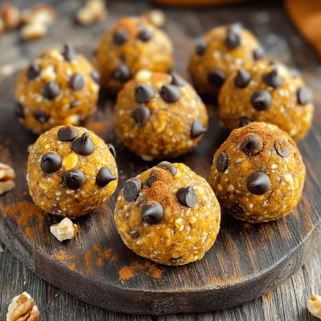 To make Pumpkin Spice Energy Balls, you need a few simple items. These ingredients give the balls their tasty flavor and great texture. - 1 cup rolled oats - 1/2 cup almond butter (or peanut butter) - 1/2 cup canned pumpkin puree - 1/4 cup honey or maple syrup - 1 tablespoon pumpkin spice blend - 1/4 teaspoon salt - 1/2 cup ground flaxseed - 1/2 cup chocolate chips or dried cranberries (optional) - 1/4 cup chopped nuts (such as walnuts or pecans) These ingredients are not just delicious; they are also healthy. Rolled oats add fiber. Almond butter gives healthy fats. Canned pumpkin is full of vitamins. Honey or maple syrup adds sweetness without refined sugar. Ground flaxseed boosts nutrition with omega-3 fatty acids. You can add chocolate chips or dried cranberries for a sweet touch. Nuts add a nice crunch. You can find the full recipe for the Pumpkin Spice Energy Balls in the main article. Enjoy blending these ingredients together to create a snack that’s both delightful and nourishing! To start, grab a large mixing bowl. Add the rolled oats, almond butter, pumpkin puree, honey, pumpkin spice, and salt. It's key to mix these well. Use a spatula or wooden spoon. Keep stirring until the mixture is even and cohesive. Next, let's amp up the flavor and nutrition. Stir in the ground flaxseed, chocolate chips, or dried cranberries. You can also toss in some chopped nuts for a nice crunch. Mix until all the extra ingredients blend nicely with the base. Now it's time to form the energy balls. Dampen your hands slightly to help with rolling. Take small portions and roll them into balls, about 1 inch wide. Place these on a lined baking sheet with some space in between. Finally, chill the sheet in the refrigerator for 30 minutes. This will help the energy balls firm up and hold their shape. For the full recipe, check the earlier section. To get the best texture in your energy balls, blend the wet and dry ingredients well. This step is key for a smooth consistency. If you find the mixture a bit sticky, use damp hands when rolling the balls. This trick helps prevent the mixture from sticking to your fingers, making the process easier. For a fun way to serve your energy balls, use mason jars or decorative plates. This not only looks nice but also makes them easy to grab. You can place them on your kitchen counter or bring them to a picnic. A nice display makes the snack even more tempting. Pumpkin Spice Energy Balls are not just tasty but also healthy. Oats provide fiber, which keeps you full. Flaxseed adds omega-3 fatty acids, good for your heart. Canned pumpkin is rich in vitamins, especially vitamin A. All these ingredients work together to make a snack that nourishes your body while satisfying your sweet tooth. {{image_4}} You can change the flavor of your Pumpkin Spice Energy Balls easily. If you want a twist, substitute almond butter for peanut butter or sunbutter. Each nut butter brings its own taste and texture. You can also play with spices. Add more cinnamon or try ginger for a different kick. These simple swaps keep the recipe fresh and exciting. If you want to cut down on sugar, you have options. Use agave nectar or stevia instead of honey or maple syrup. Both alternatives provide sweetness without the extra calories. You can adjust the amount to match your taste. This way, you can enjoy your energy balls guilt-free! Want to change up the texture? Include nuts, seeds, or dried fruits in your energy balls. Chopped walnuts or pecans add crunch. Sunflower seeds or pumpkin seeds offer a nice bite and extra nutrition. Dried cranberries or raisins add a sweet surprise. Mix and match to find your favorite combinations. Each add-in creates a unique flavor, making every batch special. Store your energy balls in an airtight container. This keeps them fresh and tasty. You can use glass jars or plastic containers. Make sure the lid seals well. This way, they stay soft and chewy for longer. You can keep these energy balls in the fridge for up to a week. They make a great snack anytime! For a longer shelf life, freeze them. Just place them in a freezer-safe bag or container. They can last for up to three months in the freezer. When you want a ball, take one out and let it thaw for a bit. Make a larger batch of energy balls for easy snacking. I like to prepare them on Sunday. This way, I have snacks ready for the week. Just roll them, store, and grab when needed. They fit perfectly in lunch boxes or gym bags. Enjoy a healthy boost anytime with these quick and yummy bites. For the full recipe, check out the detailed instructions above! Pumpkin Spice Energy Balls can last about a week in the fridge. Store them in an airtight container. They stay fresh and tasty for quick snacks. If you want to keep them longer, freeze them! They can last up to three months in the freezer. Just make sure to thaw them before enjoying. Yes, you can easily make these energy balls vegan! Just swap honey for maple syrup. You can also use almond butter or peanut butter, which are vegan-friendly. This way, you keep all the great flavors and make them suitable for a vegan diet. If you have nut allergies, don’t worry! You can use sunflower seed butter instead of nut butter. This gives a nice flavor and keeps the energy balls moist. For the nuts in the recipe, try seeds like pumpkin seeds or sunflower seeds. They add crunch without the nuts! In this post, we covered how to make tasty Pumpkin Spice Energy Balls. We discussed the key ingredients, step-by-step instructions, and storage tips. You learned about flavor variations and healthy benefits too. These energy balls are easy to make and good for snacks. They fit many diets and can please anyone. Try making a batch today for a quick energy boost. With a little practice, you’ll create delicious snacks everyone will enjoy.