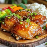 - 4 chicken thighs, skin-on and bone-in - 1/2 cup low-sodium soy sauce - 1/4 cup honey - 1/4 cup rice vinegar - 2 tablespoons sesame oil - 3 cloves garlic, minced - 1 tablespoon fresh ginger, grated - 1 tablespoon cornstarch for thickening - 1 tablespoon sesame seeds for garnish - 2 green onions, sliced for garnish When I create Baked Teriyaki Chicken Thighs, I focus on fresh ingredients. The chicken thighs are the star. Their skin helps keep the meat juicy. I choose low-sodium soy sauce to balance flavor without too much salt. Honey adds a touch of sweetness, making every bite delightful. Rice vinegar gives the dish a nice tang. Sesame oil adds a rich aroma that wakes up the senses. Garlic and ginger work together to add depth. They bring warmth and spice to the dish. For a thicker sauce, I sometimes use cornstarch. It helps make the teriyaki sauce stick to the chicken perfectly. I love to garnish with sesame seeds and green onions. They not only add taste but also make the dish look stunning. You can find the full recipe at the top. Each ingredient plays a role in creating a savory delight that everyone will love! - Preheat the oven: First, set your oven to 400°F (200°C). This helps the chicken cook evenly and get crispy. For easy cleanup, line a baking dish with aluminum foil. - Make the marinade: In a medium bowl, whisk together these key ingredients: 1/2 cup low-sodium soy sauce, 1/4 cup honey, 1/4 cup rice vinegar, and 2 tablespoons sesame oil. Add 3 cloves of minced garlic and 1 tablespoon of grated ginger. Mix until smooth. If you want a thicker sauce, mix 1 tablespoon of cornstarch with water and stir it into the marinade. - Prepare the chicken thighs: Pat 4 chicken thighs dry with paper towels. Season both sides with salt and pepper. This will boost the flavor and help the skin crisp up nicely. - Assemble in the baking dish: Place the seasoned chicken thighs skin-side up in your baking dish. Pour the teriyaki marinade over the chicken, ensuring each piece gets a good coating. - Bake the chicken: Slide the dish into your preheated oven and bake for 35-40 minutes. The chicken is done when the internal temperature hits 165°F (75°C) and the skin looks golden and crispy. - Baste for extra flavor: Halfway through baking, use a spoon to baste the chicken with the sauce in the dish. This adds flavor and keeps the chicken juicy. For more details, check the Full Recipe. Enjoy the savory flavor delight of these baked teriyaki chicken thighs! Seasoning is key for great flavor. Salt and pepper boost the taste of your chicken. Be generous when you season the skin. This step helps create a delicious crust. A good skin adds texture and crunch to each bite. To achieve that crispy skin, make sure to dry the chicken well. Use paper towels to soak up any excess moisture. This helps the skin crisp up nicely in the oven. Baking the chicken at a high temperature also helps. Aim for 400°F (200°C) to ensure a perfect cook. Marinating adds deep flavor to your chicken. The best practice is to marinate for at least 30 minutes. If you have more time, try marinating for up to four hours. This allows the teriyaki sauce to soak in fully. For time-saving tips, use a resealable bag. You can toss the chicken and marinade together quickly. This method also helps with even coverage. If you're short on time, even 15 minutes will work. When serving baked teriyaki chicken, think about side dishes. Steamed rice is a classic choice. It soaks up the tasty sauce well. You can also serve it with stir-fried vegetables for a colorful plate. For presentation, arrange the chicken on a big platter. Drizzle some extra teriyaki sauce over the top. Garnish with sesame seeds and sliced green onions. This adds both flavor and visual appeal. Enjoy your meal! {{image_4}} You can add pineapple to your teriyaki chicken for a tropical flair. Pineapple adds sweetness and acidity, balancing the savory soy sauce. Just chop fresh pineapple into chunks and mix it with the marinade. Using different types of soy sauce can also change the flavor. Try using dark soy sauce for a richer taste, or tamari for a gluten-free version. Each type of soy sauce brings its unique notes to the dish. Grilling your teriyaki chicken thighs offers a smoky flavor. Marinate the chicken as usual, then grill over medium heat. Cook until the chicken reaches 165°F (75°C). This method gives you crispy edges and a juicy inside. If you have an Instant Pot, you can make teriyaki chicken thighs quickly. Add the chicken and sauce to the pot, then cook on high pressure for 10 minutes. This method keeps the chicken very tender and flavorful. Looking for gluten-free options? Use coconut aminos in place of soy sauce. It has a similar taste but is gluten-free and lower in sodium. For low-calorie alternatives, consider using agave nectar instead of honey. This swap reduces calories but keeps the sweetness. You can also use skinless chicken thighs to cut down on fat. For the full recipe, check out the details above. Enjoy exploring these variations to make the dish your own! To keep your baked teriyaki chicken thighs fresh, store them in an airtight container. This helps lock in moisture and flavor. Place the chicken in the fridge within two hours after cooking. Always let it cool before sealing the container. This helps avoid condensation that can make the chicken soggy. For best taste, eat the leftovers within three to four days. You can freeze baked teriyaki chicken thighs for later use. First, let the chicken cool completely. Wrap each piece in plastic wrap, then place them in a freezer-safe bag. Squeeze out excess air to prevent freezer burn. This method keeps the chicken tasty for up to three months. When you’re ready to eat, thaw the chicken in the fridge overnight. Reheat it in the oven at 350°F (175°C) until warm. This keeps the skin crispy and the meat juicy. Cooked chicken has a different shelf life based on how you store it. In the fridge, baked teriyaki chicken lasts three to four days. If frozen, it can last up to three months. Always check for signs of spoilage. If the chicken smells sour or looks discolored, it’s best to throw it away. Trust your senses; if it doesn’t seem right, don’t eat it. Bake your teriyaki chicken thighs for 35 to 40 minutes. This time gives juicy chicken. Always check the internal temperature. It should reach 165°F (75°C). This ensures safety and great flavor. Yes, you can use boneless chicken thighs. They will cook faster than bone-in thighs. Start checking for doneness around 25 to 30 minutes. This helps avoid overcooking. Serve your chicken with steamed rice or quinoa. Vegetables like broccoli or carrots also pair well. For a fresh touch, add a salad. These sides balance the rich teriyaki flavor nicely. Check the internal temperature with a meat thermometer. It should be at least 165°F (75°C). Look for clear juices running from the chicken. This shows it’s fully cooked. Yes, making teriyaki sauce ahead is easy. You can store it in the fridge for up to one week. Just mix the ingredients and keep them in a jar. Shake before using for even flavor. Absolutely! Baked teriyaki chicken thighs work great for meal prep. Cook a larger batch and store it in containers. This lasts in the fridge for up to four days. It’s easy to reheat and enjoy later. Baked teriyaki chicken is truly simple and tasty. We learned about the key ingredients, from chicken thighs to flavorful sauces. I shared step-by-step cooking methods and useful tips to help you perfect the dish. You can also explore variations or make substitutions based on your needs. Don't forget to store leftovers properly and enjoy this meal later. With a little practice, you'll impress everyone with your teriyaki chicken! Happy cooking!