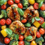 - 4 boneless, skinless chicken breasts - 1 cup cherry tomatoes, halved - 2 cups broccoli florets - 1 red bell pepper, thinly sliced - 1 yellow bell pepper, thinly sliced - 4 cloves garlic, finely minced - 1/3 cup balsamic vinegar - 2 tablespoons honey - 2 tablespoons extra virgin olive oil The main ingredients are simple yet full of flavor. Chicken breasts provide a lean protein. The veggies, like broccoli and bell peppers, add color and crunch. Cherry tomatoes bring a sweet touch. - Salt and freshly ground black pepper to taste - 1 teaspoon dried Italian herbs (or Italian seasoning blend) - Fresh basil leaves, for garnish Seasoning makes a big difference in taste. Salt and pepper enhance all the flavors. Dried Italian herbs add warmth and depth to the dish. Fresh basil gives a bright finish and aroma. For the full recipe, check out the detailed instructions so you can make this easy dinner tonight! 1. Preheat your oven to 400°F (200°C). This will help cook the chicken and veggies evenly. 2. In a bowl, mix balsamic vinegar, honey, olive oil, minced garlic, and dried Italian herbs. Stir until well mixed to create a tasty marinade. 3. Place the chicken breasts in a large bowl and pour half of the marinade over them. Toss the chicken to coat it well. Let it sit for about 15 minutes. This step makes the chicken more flavorful. 1. Line a large baking sheet with parchment paper. This helps with easy cleanup after cooking. 2. On one side of the baking sheet, lay out the marinated chicken breasts. Leave some space between them for even cooking. 3. On the other side, add cherry tomatoes, broccoli florets, and sliced bell peppers. Pour the rest of the marinade over the veggies. 4. Sprinkle salt and pepper on the vegetables, then toss them gently to coat. 5. Put the baking sheet in the preheated oven and bake for 25-30 minutes. Check that the chicken reaches 165°F (75°C) and the veggies are tender. 1. After baking, take the sheet out of the oven. Let the dish rest for about 5 minutes. This helps keep the chicken juicy. 2. Slice the chicken into thick pieces and place them on plates with the roasted vegetables. Drizzle any juices from the pan over everything for extra flavor. 3. Garnish with fresh basil leaves for color and aroma. For the full recipe, be sure to check out the detailed instructions. To keep chicken juicy, marinate it for 15 minutes. The balsamic vinegar helps tenderize the meat. Make sure the oven is hot before you bake. This quick heat seals the juices inside. Always check that your chicken reaches 165°F for safety. For crispy veggies, do not overcrowd the baking sheet. Give them enough space to roast properly. Toss them in the marinade to infuse flavor and help with crispiness. If you want to mix it up, try different veggies. Asparagus, zucchini, or carrots can work great. For a different tang, use apple cider vinegar instead of balsamic. Lemon juice is another good substitute. You can even try a mix of both for a unique twist. Spices can take your dish to the next level. Consider adding paprika or red pepper flakes for heat. Fresh herbs, like thyme or rosemary, can add a lovely touch. Serve this meal with rice or quinoa for a filling side. A simple green salad can also be refreshing. For a heartier option, pair it with garlic bread to soak up those tasty juices. {{image_4}} You can switch the chicken for salmon or tofu. Salmon pairs well with balsamic flavors. It adds a rich taste and cooks quickly. Tofu offers a great plant-based option. Marinate it just like the chicken for the best results. You can change the flavor profile easily. Try an Italian-style herb blend. Mix in oregano, thyme, and rosemary. For a Mediterranean twist, add olives and feta cheese. These changes bring new life to the dish. If you need gluten-free options, this recipe is perfect. All ingredients are naturally gluten-free. For low-carb alternatives, swap out the honey for a sugar-free sweetener. You can also add more non-starchy veggies like zucchini or asparagus. This keeps the meal light and healthy. For the full recipe, check out the detailed instructions above! To store your One-Pan Balsamic Chicken and Veggies, let it cool first. This step keeps moisture in check. Place the chicken and veggies in an airtight container. Refrigerate the meal within two hours of cooking. It will stay fresh for up to three days. For reheating, the oven works best. Preheat it to 350°F (175°C). Place the chicken and veggies on a baking sheet. Cover them with foil to prevent drying. Heat for about 15-20 minutes or until warm. You can also use the microwave. Heat in short intervals. Stir in between for even warming. To freeze, first cool the dish completely. Divide the chicken and veggies into portions. Use freezer-safe containers or bags. Remove as much air as possible. Label them with the date. You can freeze for up to three months. When ready to enjoy, thaw in the fridge overnight. Reheat as mentioned above. You can store One-Pan Balsamic Chicken and Veggies in the refrigerator for up to four days. Keep it in an airtight container. This helps keep the chicken juicy and the veggies fresh. Yes, you can make this dish ahead of time. Prepare the chicken and veggies, then store them separately. This way, you can quickly bake it when you are ready to eat. Reheat leftovers in the oven for best results. Set your oven to 350°F (175°C). Place the chicken and veggies in a baking dish. Heat for about 15 minutes, until warmed through. Yes, you can use frozen vegetables. Just remember they may release more water. This can make your dish slightly saucier. Adjust cooking time as needed, usually a bit longer. Serve this dish with rice or quinoa for a filling meal. Crusty bread is great too! A side salad adds freshness and crunch. It's a perfect way to complete your dinner experience. This guide walks you through making One-Pan Balsamic Chicken and Veggies. We covered ingredients, cooking steps, and helpful tips. You can substitute ingredients or change flavors for variety. Whether you choose chicken, fish, or tofu, it’s all about making it your own. In the end, this dish is easy, tasty, and versatile. You can enjoy leftovers easily, too. Try this recipe, and see how simple dinner can be!