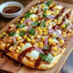 - 2 flatbreads (store-bought or homemade for a personal touch) - 1 cup cooked chicken breast, shredded into bite-sized pieces - 1/2 cup BBQ sauce (select your favorite brand for optimal flavor) - 1 cup shredded mozzarella cheese (for that gooey texture) - 1/2 red onion, thinly sliced into rings - 1/2 cup corn kernels (use fresh or canned, drained well) - 1/4 cup fresh cilantro, chopped (for a burst of color and flavor as garnish) - 1 tablespoon olive oil (for added richness) - Salt and pepper to taste You can spice up your BBQ chicken flatbread with some extra flavors. Consider adding garlic powder or smoked paprika to the chicken mix. A pinch of cayenne can give it a nice kick. If you like heat, try jalapeños or crushed red pepper flakes on top. For a fresh twist, add arugula or spinach after baking. When it comes to brands, I trust a few for quality. For BBQ sauce, Stubb's or Sweet Baby Ray's are great choices. When it comes to cheese, look for brands like Sargento or Kraft for reliable mozzarella. For flatbreads, I suggest brands like Stonefire or Trader Joe's for their great texture. Using good ingredients makes your flatbread even better. First, turn your oven on to 400°F (200°C). This heat makes the flatbread crisp. Next, grab your ingredients. You need chicken, BBQ sauce, cheese, and flatbreads. Use a bowl to mix the shredded chicken with the BBQ sauce. Make sure every piece is coated well. This step adds great flavor to your flatbread. Now, let’s build our flatbread. Place the flatbreads on a baking sheet lined with parchment paper. Drizzle some olive oil over them. This helps the flatbreads not stick and adds a nice taste. Spread the oil evenly. Then, scoop the BBQ chicken mix onto each flatbread. Leave a little space around the edges for a crispy crust. Next, sprinkle the mozzarella cheese over the chicken. Add the sliced red onions and corn on top. Lastly, season with salt and pepper to your liking. It’s time to bake! Slide the flatbreads into the oven. Bake them for 10 to 12 minutes. You want the cheese to melt and bubble. It should also turn a light golden brown. When they’re done, take them out and let them cool for a couple of minutes. This helps with slicing. Before you serve, sprinkle some fresh cilantro on top. It adds color and a fresh taste. Now, slice the flatbreads into wedges and enjoy! For a fun touch, serve extra BBQ sauce on the side for dipping. For the full recipe, check out [Full Recipe]. Use cooked chicken for this recipe. Shredded rotisserie chicken works great. If you cook your chicken, use simple seasonings like salt and pepper. Bake or grill it until juicy. Let it cool before shredding. This keeps it tender and flavorful. Use fresh mozzarella for the best melt. Shred it yourself for a gooey texture. Spread it evenly over your flatbread. This ensures every bite is cheesy. Bake until it bubbles and turns golden. Keep an eye on it! You want that perfect melt without burning. Add toppings like jalapeños for heat or bell peppers for sweetness. You can also use different BBQ sauces. Try pineapple or avocado for a sweet twist. Fresh herbs, like basil or parsley, can brighten the dish. Don’t be afraid to mix and match flavors. This adds depth and excitement to your BBQ chicken flatbread. For the full recipe, check out the detailed steps above! {{image_4}} You can have fun with toppings on your BBQ chicken flatbread. Try adding sliced bell peppers for crunch. Fresh spinach can add a nice green touch. You might also like to swap the corn for black beans for a different texture. If you crave heat, add jalapeños. Experiment with your favorite veggies to make it your own! While BBQ sauce is classic, you can mix it up. Try using teriyaki sauce for a sweet twist. A spicy buffalo sauce can give it a kick. Or, use a tangy ranch dressing for a creamy base. Each sauce brings new flavors, so don't hesitate to try different ones. For a gluten-free option, use gluten-free flatbreads. Many brands offer tasty versions that work well. If you're vegan, replace the chicken with jackfruit or grilled veggies. Use vegan cheese or skip it altogether for a lighter dish. These adjustments keep the flavor while catering to your dietary needs. For the full recipe, check out BBQ Chicken Flatbread Delight . You can store leftover BBQ chicken flatbread in the fridge. Wrap it in foil or plastic wrap. This keeps it fresh for up to three days. Make sure it cools down before wrapping. If you leave it out, it can spoil quickly. To reheat, use an oven or toaster oven. Preheat to 350°F (175°C). Place the flatbread on a baking sheet. Heat for about 10 minutes until warm. This method keeps the flatbread crispy. You can also use a microwave, but it may make the crust soggy. If you want to save some for later, you can freeze it. Wrap each flatbread tightly in plastic wrap. Then place it in a freezer bag. It can last for up to two months in the freezer. When ready to eat, thaw it in the fridge overnight. Reheat in the oven for the best taste. For the full recipe of BBQ chicken flatbread, check out the complete guide. To make BBQ chicken flatbread from scratch, start with the dough. Combine flour, water, yeast, and salt. Knead the dough until smooth, then let it rise. Roll the dough out to your desired size. Top it with BBQ chicken, cheese, and veggies. Bake it in a hot oven for a crispy finish. This process adds a personal touch to your meal and tastes great. I love using my own dough because it makes the flatbread special. Yes, you can use many types of bread. Pita bread, naan, or even tortillas work well. Each type gives a unique taste and texture. If you like a thicker base, use pita bread. For a softer bite, choose naan. Tortillas can make a fun, crispy flatbread. Feel free to experiment with what you have at home or what you enjoy. Great sides to serve include fresh salads, coleslaw, or sweet potato fries. A light salad brings balance to the meal. Coleslaw adds crunch and creaminess. Sweet potato fries give a sweet touch that pairs well with BBQ flavors. You can also try baked beans for a hearty option. These sides complement the flatbread and enhance your dining experience. To keep your flatbread crispy, avoid overloading with toppings. Use thin layers of sauce and cheese. Preheat your oven properly before baking. High heat helps create a crispy crust. Baking on a pizza stone or a preheated baking sheet also helps. Once baked, let it cool on a wire rack instead of a plate. This prevents steam from making it soggy. Following these tips will give you a delicious, crispy flatbread every time. In this article, we explored how to make BBQ chicken flatbread. We covered the key ingredients, step-by-step baking, and valuable tips. You learned about ingredient brands, different toppings, and sauces. We also discussed how to store leftovers and provided answers to common questions. You can create a tasty meal that suits your taste and diet. Enjoy making this dish!