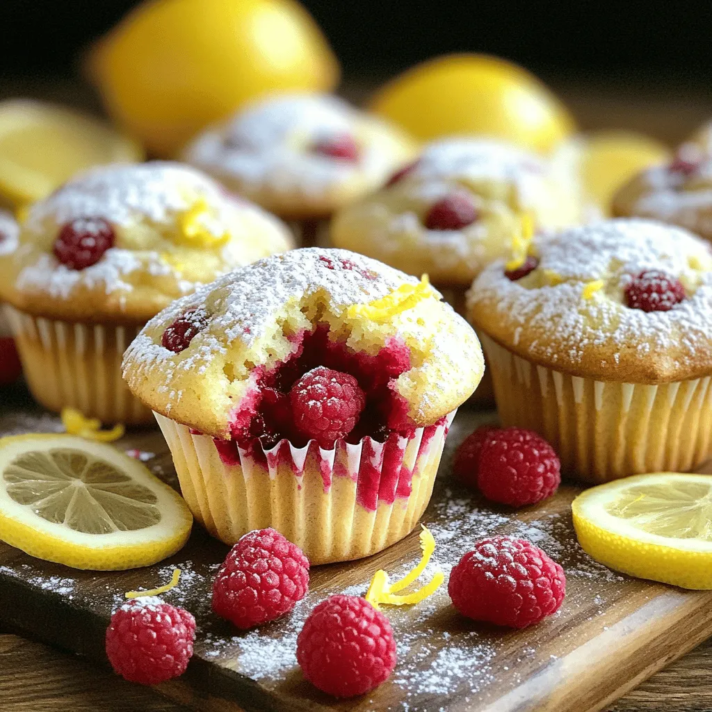 To make these tasty muffins, you will need: - 1 ½ cups all-purpose flour - ½ cup granulated sugar - 1 tablespoon baking powder - ½ teaspoon salt - 1 large egg - ½ cup milk (preferably whole) - ⅓ cup vegetable oil - 1 tablespoon lemon zest (approximately from 1 large lemon) - 2 tablespoons freshly squeezed lemon juice - 1 cup fresh raspberries (or thawed frozen raspberries) - 1 teaspoon vanilla extract - Optional: Powdered sugar for dusting If you need alternatives, here are some key substitutes: - Use almond flour instead of all-purpose flour for a gluten-free option. - Swap granulated sugar with coconut sugar for a healthier choice. - Instead of milk, use almond milk or oat milk for a dairy-free option. - For a vegan muffin, replace the egg with a flax egg (1 tablespoon flaxseed meal + 2.5 tablespoons water). Measuring accurately is key to great muffins. Here are my tips: - Use dry measuring cups for flour and sugar. Scoop and level off with a straight edge. - For liquid ingredients, use liquid measuring cups. Pour until it reaches the desired mark. - Always check your baking powder and baking soda for freshness. This ensures your muffins rise well. - Use a kitchen scale for precise measurements, especially when baking regularly. For the full recipe, follow the steps and enjoy your baking journey! Start by preheating your oven to 375°F (190°C). This step is key for even baking. Next, grab a 12-cup muffin pan. You can use paper liners or grease the cups lightly. In a large bowl, mix the dry ingredients. Combine 1 ½ cups of all-purpose flour, ½ cup of sugar, 1 tablespoon of baking powder, and ½ teaspoon of salt. Whisk these together until they are smooth and lump-free. In another bowl, mix the wet ingredients. You’ll need 1 large egg, ½ cup of milk, ⅓ cup of vegetable oil, 1 tablespoon of lemon zest, 2 tablespoons of lemon juice, and 1 teaspoon of vanilla extract. Whisk them until you see a smooth texture. Pour the wet mix into the dry bowl. Stir gently to combine. Stop stirring when you see some lumps; overmixing can make the muffins tough. Now, it’s time to fold in the raspberries. Add 1 cup of fresh raspberries gently to the batter. Use a spatula to keep them whole. This way, they will burst with flavor in the muffins. Scoop the batter into your prepared muffin pan. Fill each cup about ¾ full. This allows enough space for the muffins to rise. Place your muffin pan in the preheated oven. Bake for 18 to 20 minutes. Keep an eye on them during the last few minutes. To check if the muffins are done, insert a toothpick into the center of one muffin. If it comes out clean or with a few crumbs, they are ready. The tops should be golden brown. Once baked, take the muffins out of the oven. Let them cool in the pan for about 5 minutes. After that, transfer them to a wire rack. This cooling step helps keep them moist and fluffy. You can find the full recipe above for more detailed steps and additional tips! To make the best lemon raspberry muffins, follow these simple tips: - Use fresh raspberries. They add great flavor and texture. - Zest your lemon finely. This releases more oils, enhancing the lemon flavor. - Don't overmix the batter. Stir just until combined for light, fluffy muffins. - Fill muffin cups properly. Aim for ¾ full to help them rise nicely. - Cool them well. Let muffins cool on a wire rack for the best texture. Avoid these common errors to ensure your muffins shine: - Skipping the baking powder. It’s crucial for fluffiness. - Using cold ingredients. Bring eggs and milk to room temperature first. - Overloading on raspberries. Too many can make the muffins soggy. - Not checking oven temperature. Use an oven thermometer for accuracy. - Ignoring the toothpick test. A clean toothpick means they're done baking. You can boost the flavor and texture of your muffins: - Add a pinch of cinnamon. It pairs well with lemon and raspberry. - Try almond extract for a nutty twist. Just a drop adds a new layer. - Top with a crumbly streusel. It adds crunch and sweetness to every bite. - Drizzle with lemon glaze. Mix powdered sugar and lemon juice for a sweet touch. - Experiment with yogurt. Substitute some milk with yogurt for added moisture. For the complete recipe, check out the [Full Recipe]. {{image_4}} You can make gluten-free lemon raspberry muffins by swapping all-purpose flour for gluten-free flour. Look for a blend that works well in baking. The texture may differ slightly, but the flavor will still shine. Keep an eye on the baking time. Gluten-free muffins often bake faster, so check them a few minutes early. To create vegan lemon raspberry muffins, replace the egg with a flaxseed egg. Mix one tablespoon of ground flaxseed with three tablespoons of water. Let it sit for five minutes to thicken. Use plant-based milk, like almond or oat milk, in place of dairy milk. This way, you can enjoy these delightful muffins without animal products. You can get creative with add-ins for lemon raspberry muffins. Consider adding a handful of chopped nuts for crunch or chocolate chips for sweetness. If you want extra fruit flavor, try mixing in blueberries or blackberries. You might also add a bit of coconut for a tropical twist. Always remember, balance and texture are key to making these muffins truly special. For the full recipe, visit the link provided. To keep your lemon raspberry muffins fresh, store them in an airtight container. This helps prevent them from drying out. Place a paper towel in the container to absorb excess moisture. This will keep the muffins soft and tasty. Store them at room temperature for up to three days. If you want them to last longer, consider freezing. Freezing is a great option for long-term storage. First, let the muffins cool completely. Wrap each muffin in plastic wrap. Then, place them in a freezer-safe bag or container. Be sure to label the bag with the date. You can freeze them for up to three months. When you're ready to enjoy them, simply thaw them at room temperature. Reheating muffins is easy and quick. For best results, use an oven or toaster oven. Preheat the oven to 350°F (175°C). Place the muffins on a baking sheet. Heat for about 5 to 10 minutes, until warm. If you’re in a hurry, you can use the microwave. Heat each muffin for about 15 to 20 seconds. Enjoy your warm, soft muffins as if they were fresh-baked! To make Lemon Raspberry Muffins from scratch, gather your ingredients first. You need flour, sugar, baking powder, salt, an egg, milk, oil, lemon zest, lemon juice, raspberries, and vanilla. Start by mixing the dry ingredients in one bowl. In another bowl, whisk the wet ingredients until smooth. Combine both mixtures, stirring gently. Fold in the raspberries carefully. Pour the batter into muffin cups and bake at 375°F for 18-20 minutes. The smell will fill your kitchen! Yes, you can use frozen raspberries in this recipe. Just thaw them first and drain any extra liquid. This helps keep your muffins from getting too wet. The flavor will still be bright and fresh, just like with fresh raspberries. You can enjoy the same delicious taste! Lemon Raspberry Muffins pair well with many items. For a light meal, serve them with yogurt and honey. You could also enjoy them with fresh fruit. A cup of tea or coffee makes a perfect match, too. For a fun twist, try adding a dollop of whipped cream on top! You now know how to make delicious Lemon Raspberry Muffins. We covered the key ingredients and how to measure them accurately. I shared step-by-step instructions, tips, and tricks to avoid common mistakes. You learned about variations, including gluten-free and vegan options. Lastly, I provided storage tips and answers to your FAQs. Enjoy baking these muffins and make them your own! Happy baking!