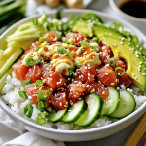 - 1 cup sushi rice - 8 oz sushi-grade tuna - 2 tablespoons mayonnaise - 1 tablespoon sriracha sauce - 1 ripe avocado - 1 small cucumber - 1 sheet of nori - Sesame seeds - Soy sauce - 1 tablespoon rice vinegar - 1 teaspoon granulated sugar - 1/2 teaspoon sea salt - Green onions for garnish - Optional: pickled ginger Gather these fresh ingredients to make delicious spicy tuna sushi bowls. Sushi rice forms the base. It has a sticky texture that holds everything together. Sushi-grade tuna adds a burst of flavor. Be sure to use fresh fish for the best taste. Mayonnaise gives the tuna a creamy texture. Sriracha sauce brings heat and depth. Adjust this to match your spice level. For crunch, add ripe avocado and cucumber. They add freshness and balance the heat. The sheet of nori adds a nice touch. It’s a classic sushi flavor. Sesame seeds finish the dish with a nutty flavor. You can enhance your bowl with seasoning. Rice vinegar adds a bit of tang. Granulated sugar helps balance the vinegar's acidity. Sea salt brings out all the flavors. Green onions give a pop of color and taste. If you like, add pickled ginger for extra zing. This recipe is not just tasty; it's also fun to make. Get ready to enjoy a flavor-packed delight. For the full recipe, check the instructions and create your masterpiece! - Rinse sushi rice: First, you need to rinse the sushi rice. Use cold water and rinse until the water runs clear. This step helps remove extra starch. - Combine rice with water: Next, add the rinsed rice to a medium saucepan. Pour in 1 1/4 cups of water. - Cooking process and resting time: Bring the pot to a boil over medium heat. Once it boils, cover the pot and lower the heat to a simmer. Cook for 18-20 minutes until the water is gone. After cooking, let it sit covered for 10 minutes. This steaming time makes the rice fluffy. - Combine tuna, mayo, and sriracha: In a medium bowl, mix 8 oz of sushi-grade tuna, 2 tablespoons of mayonnaise, and 1 tablespoon of sriracha. Stir until everything is well blended. - Adjusting spice levels: Taste the mixture. If you want it spicier, add more sriracha. It’s all about your taste! - Importance of freshness: Always use fresh sushi-grade tuna. Freshness makes the dish taste better and safer to eat. - Layering sushi rice and toppings: Start with a layer of the seasoned sushi rice in each bowl. Spoon the spicy tuna mixture on top. - Incorporating garnishes: Add slices of avocado and julienned cucumber for a nice crunch. These toppings add freshness and flavor. - Serving suggestions: Garnish with sesame seeds and nori strips. Serve with soy sauce and pickled ginger on the side for a zing. Enjoy your flavorful creation! Rinsing the sushi rice is key. It removes excess starch. This helps the rice become sticky and perfect for sushi. Rinse it under cold water until the water runs clear. Doing this will improve the texture. The cooking time is important too. Combine the rinsed rice with 1 1/4 cups of water. Bring it to a boil, then reduce the heat to a simmer. Cover the pot and cook for 18-20 minutes. After cooking, let it steam for 10 more minutes. This will give you fluffy rice. You can adjust the spice level to fit your taste. Start with 1 tablespoon of sriracha. Mix it well with the tuna, mayo, and green onion. Taste it and add more sriracha if you want it spicier. Feel free to use different toppings. You could add mango for a sweet twist or radishes for crunch. Also, try using different types of fish, like salmon. It gives a unique flavor and keeps things fresh. Serving your sushi bowls attractively makes a big difference. Use colorful plates or a wooden board. This adds a nice touch to your meal. Arrange the ingredients neatly for a clean look. Consider using bowls with depth to show off the layers. Small dishes for soy sauce and pickled ginger add a nice touch. Garnish with sesame seeds and fresh herbs to make it pop. For the best effect, use a bright, contrasting dishware. {{image_4}} You can switch up the proteins in your spicy tuna sushi bowls. Salmon is a great choice. It has a rich flavor and pairs well with spicy sauces. You can use sushi-grade salmon in the same way as tuna. Tofu is another fantastic option. It offers a vegetarian twist. Use firm tofu for a nice texture. Dice the tofu and marinate it with soy sauce and a bit of sriracha. This gives it a tasty kick. You can easily change the flavor of your bowls. Adding citrus can brighten up the dish. A squeeze of lime or lemon juice brings a fresh taste. You can also try using herbs like cilantro or mint for an extra layer of flavor. Adjusting sauces can create unique tastes. Instead of sriracha, you could use a spicy garlic sauce. Mixing in a bit of sesame oil can add depth and richness to your bowls. Think about different toppings to inspire your bowls. Japanese-inspired toppings like daikon radish or pickled vegetables add crunch and color. You can also explore fusion ideas. Try adding tropical fruits like mango or pineapple. These fruits give a sweet contrast to the spicy tuna. You can mix and match to find your perfect bowl. For the full recipe, check out the main section above. To keep sushi rice fresh, place it in an airtight container. You want to avoid exposure to air. This helps keep the rice from drying out. Sushi rice can last up to three days in the fridge. For the leftover tuna mixture, transfer it to a separate container. Ensure it is sealed tightly. The tuna will stay good for about two days. Always check for freshness before using it again. When reheating sushi rice, add a splash of water. This helps restore moisture. Microwave it in short bursts, stirring in between. Avoid overheating, as it can ruin the texture. You can use sushi leftovers in different dishes. Try adding the spicy tuna to a salad or on a cracker. It also works well in a sushi burrito or a rice bowl. Sushi-grade tuna is best used within two days of purchase. Always check for bright color and a fresh smell. If it has a sour scent, do not eat it. Mayonnaise can last about two months after opening if stored in the fridge. Be sure to check the expiration date. Sauces like sriracha also have long shelf lives but check for any changes in smell or color. For a detailed guide on making these bowls, refer to the Full Recipe. You need sushi-grade tuna for the best flavor and safety. Sushi-grade means the fish is fresh and safe to eat raw. Look for fish labeled as sushi-grade at your local market or fishmonger. The flesh should be bright, shiny, and firm. Avoid dull or discolored fish. Choosing quality tuna makes a huge difference in taste. Yes, you can prep parts of this dish in advance. Cook the sushi rice and let it cool before storing it in the fridge. Prepare the spicy tuna mixture and keep it chilled until serving. Just remember to assemble the bowls right before you eat. This keeps the rice fresh and the toppings crunchy. This method works great for meal prep or quick weeknight dinners. If you can't find sushi rice, you have options. You can use short-grain rice, jasmine rice, or even brown rice. These types offer different textures and flavors. Just cook them according to the package instructions. For a twist, try quinoa or cauliflower rice for a low-carb option. Adjust water amounts and cooking times based on the rice type you choose. Enjoy experimenting with these alternatives! In this article, we explored how to create delicious Spicy Tuna Sushi Bowls. We covered key ingredients like sushi rice, fresh tuna, and avocado. I shared step-by-step instructions for making the rice and the spicy tuna mixture. You learned tips for personalizing your bowl and making it look great. Lastly, we discussed storing leftovers and answered common questions. Now you can enjoy this dish at home with simple steps. Dive in and have fun making it your own!