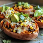 To make stuffed sweet potatoes, gather these items: - 4 medium sweet potatoes - 1 cup canned black beans, thoroughly rinsed and drained - 1 cup corn kernels (fresh or frozen) - 1 red bell pepper, finely diced - 1 teaspoon ground cumin - 1 teaspoon smoked paprika - 1/2 teaspoon garlic powder - Salt and freshly cracked pepper to taste - 1 cup shredded cheese (choose cheddar or a Mexican cheese blend) - 1 ripe avocado, diced - 1/4 cup fresh cilantro, finely chopped - 1 lime, cut into wedges - Optional: Greek yogurt or sour cream for creamy topping You can swap some ingredients based on your taste or what you have: - Sweet Potatoes: Use butternut squash for a different flavor. - Black Beans: Try pinto beans or chickpeas instead. - Corn: Use diced tomatoes or cooked quinoa for a twist. - Cheese: Go for mozzarella or dairy-free cheese if needed. - Avocado: Use guacamole for a quicker option. Stuffed sweet potatoes are not only tasty but also healthy. Each serving offers: - High in fiber from sweet potatoes and beans - Rich in vitamins A and C - Good source of protein from beans and cheese - Healthy fats from avocado This meal is balanced and satisfying, making it perfect for any time of the day. If you want to dive deeper into the cooking process, check out the Full Recipe. Start by preheating your oven to 425°F (220°C). This helps the sweet potatoes cook evenly. Next, wash the sweet potatoes well. Use a fork to poke holes in them. This allows steam to escape as they bake. Place the sweet potatoes on a baking sheet lined with parchment paper. This will make cleanup easier later. Bake the sweet potatoes for 40-45 minutes. They should feel soft when you poke them with a fork. Once done, take them out and let them cool for a few minutes. While the sweet potatoes bake, heat a skillet over medium heat. Add the corn kernels, black beans, and diced red bell pepper to the pan. Sprinkle in ground cumin, smoked paprika, garlic powder, salt, and pepper. Stir everything together. Cook for about 5-7 minutes. The bell pepper should become tender, and everything should be hot. Once the sweet potatoes are cool enough to handle, cut each one in half lengthwise. Gently scoop out a small amount of the flesh from the center. Be careful not to break the skins. In a bowl, mix the scooped-out sweet potato flesh with the black bean mixture and half of the shredded cheese. Stir until everything combines well. Spoon the filling back into the sweet potato skins. Top them with the remaining cheese. Place the stuffed sweet potatoes back in the oven for another 10 minutes. You want the cheese melted and bubbly. After baking, finish with diced avocado, fresh cilantro, and a squeeze of lime. Enjoy your delicious stuffed sweet potatoes! For the complete recipe, check out the Full Recipe. Baking sweet potatoes right is key. First, choose medium-sized sweet potatoes. They bake evenly and are easy to handle. Wash them well under running water to remove dirt. Use a fork to poke holes in each potato. This helps steam escape. Preheat your oven to 425°F (220°C). Place the sweet potatoes on a lined baking sheet. Bake for 40-45 minutes. They should feel soft when you poke them with a fork. To boost flavor, use spices. I love adding cumin, smoked paprika, and garlic powder. These spices make the dish warm and inviting. You can also mix in fresh herbs like cilantro. They add a bright taste. For a creamy touch, add Greek yogurt or sour cream on top. This makes each bite even richer and more satisfying. Presentation makes a meal special. Place stuffed sweet potatoes on a colorful platter. Garnish with extra cilantro for a fresh look. Lime wedges add a pop of color and zest. Serve with a bowl of Greek yogurt or sour cream. This invites guests to customize their meal. It makes your dish not only tasty but also beautiful to share. {{image_4}} To make vegan stuffed sweet potatoes, skip the cheese and sour cream. Use avocado or a tahini sauce for creaminess. You can also add more vegetables, like spinach or mushrooms, for extra flavor. Black beans and corn are great choices for protein and texture. This way, you keep it tasty and plant-based! Sweet potatoes are naturally gluten-free, so you are in luck! Just make sure any added ingredients, like beans and spices, are also gluten-free. If you want a crunch, try topping with crushed gluten-free tortilla chips. This adds a nice texture and keeps it fun. You can switch up your fillings based on what you like. Try quinoa or farro for a hearty base. Cooked lentils or chickpeas also make great protein-packed options. For a spicy kick, add jalapeños or hot sauce. Let your taste buds guide you to what flavors you love! For a full recipe, check out the details above. Enjoy experimenting! After enjoying your stuffed sweet potatoes, let leftovers cool down. Place them in an airtight container. Store in the fridge for up to three days. Make sure to keep them covered to avoid drying out. To reheat, you can use the oven or microwave. If using the oven, preheat it to 350°F (175°C). Place the stuffed sweet potatoes on a baking sheet. Heat for about 15-20 minutes until warm. If you use the microwave, heat on high for 1-2 minutes. Check if they are hot and ready! You can freeze stuffed sweet potatoes for later. Wrap each one tightly in plastic wrap. Then, place them in a freezer bag. They can last for up to three months in the freezer. When ready to eat, let them thaw in the fridge overnight. Reheat as mentioned above for a quick meal. For the full recipe, check out the detailed instructions above! Bake sweet potatoes for about 40-45 minutes at 425°F (220°C). This time ensures they become soft and tender. Pierce them with a fork before baking, so steam can escape. Check for doneness by inserting a fork; it should go in easily. Yes, you can prepare stuffed sweet potatoes ahead of time. Bake the sweet potatoes and make the filling. Store them in the fridge for up to two days. When you’re ready to eat, just assemble and bake until warm. You can get creative with fillings! Here are some tasty ideas: - Chickpeas and spinach: Mix cooked chickpeas with sautéed spinach and spices. - Buffalo chicken: Shred cooked chicken and toss it in buffalo sauce. - Quinoa and veggies: Combine cooked quinoa with diced tomatoes, zucchini, and herbs. - Breakfast style: Fill with scrambled eggs, cheese, and salsa. Feel free to experiment with flavors and ingredients! For an easy and delicious starting point, check out the Full Recipe. Stuffed sweet potatoes are nourishing and easy to make. We covered all the key ingredients, substitutions, and nutritional facts to help you choose the best options. I shared steps for prep, cooking, and assembly to guide you through the process. Plus, my tips and variations give you fun ways to switch things up. Remember to store leftovers properly and refer to the FAQs for any questions. Enjoy your stuffed sweet potatoes. They are both tasty and healthy!