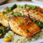 - 4 salmon fillets (approximately 6 ounces each) - 1/4 cup honey - 3 cloves garlic, finely minced - 2 tablespoons low-sodium soy sauce - 1 tablespoon Dijon mustard - 1 tablespoon extra virgin olive oil - 1 teaspoon fresh ginger, finely grated - Salt and freshly cracked black pepper to taste - Chopped green onions and sesame seeds, for garnish When you gather these ingredients, remember that fresh salmon makes a big difference in flavor. Honey adds sweetness, while garlic brings a nice kick. The soy sauce provides depth. Dijon mustard adds a sharp note that ties it all together. Don’t forget the ginger! It adds warmth and zest to the glaze. Salt and pepper will enhance the salmon's natural taste. Green onions and sesame seeds are perfect for garnish, adding color and a bit of crunch. Following the Full Recipe will guide you step-by-step to create a dish that is both tasty and beautiful. Start by whisking the glaze ingredients in a medium bowl. Combine honey, minced garlic, soy sauce, Dijon mustard, olive oil, and grated ginger. Whisk until the mixture is smooth and well combined. A smooth mixture helps the glaze coat the salmon evenly. This glaze brings sweet and savory notes to the dish. Next, dry the salmon fillets using a paper towel. This step is key. A dry surface helps the skin crisp up nicely. Season both sides of the fillets with salt and pepper. This enhances the fish's natural flavors. You can also add a pinch of garlic powder for extra taste. Heat a non-stick skillet over medium-high heat. Wait until the skillet is hot but not smoking. Place the salmon fillets skin-side down in the skillet. Cook for about 4-5 minutes without moving them. This step allows the skin to get crispy. When the skin looks golden brown, carefully flip the fillets. Now, pour the honey garlic glaze over each fillet. Cook for another 3-4 minutes. Baste the salmon with the glaze as it cooks. This adds flavor and helps create a caramelized texture. The salmon should be opaque and flake easily with a fork. Once done, remove the skillet from the heat. Let the salmon rest for a couple of minutes before serving. This resting time helps keep the fish juicy. For a festive touch, garnish the salmon with chopped green onions and sesame seeds. You can find the full recipe for honey garlic glazed salmon in this article. To make the best glaze, aim for a thick, syrup-like texture. This thickness helps the glaze stick to the salmon. If it is too runny, your glaze will slide right off. To avoid this, cook it a bit longer to reduce the liquid. Common mistakes include not whisking the mixture well. If you don't mix it thoroughly, the flavors won't blend. Also, avoid using too much soy sauce. This can make the glaze too salty. For salmon, the best methods include pan-searing and baking. Pan-searing gives a crispy skin and rich flavor. Baking is great for a hands-off approach, but it may not get that crispy finish. Both methods work well with this glaze. To check for doneness, look for the salmon to flake easily with a fork. It should also turn opaque. You can use a food thermometer; the ideal temperature is 145°F. Pair your honey garlic glazed salmon with sides like steamed rice or quinoa. These grains soak up the glaze nicely. For vegetables, try sautéed bok choy or asparagus. They add color and crunch. For plating, place the salmon on a bed of rice and drizzle extra glaze on top. Garnish with chopped green onions and sesame seeds. This makes your meal look fancy and inviting. For the full recipe, check out the entire section above. {{image_4}} You might want to switch things up with the soy sauce. If you need a gluten-free option, try tamari or coconut aminos. These alternatives bring a similar salty flavor without the gluten. For sweeteners, honey shines, but you can use maple syrup or agave nectar for a vegan twist. Each option gives a unique taste to the glaze. Consider adding fresh herbs like cilantro or parsley for a vibrant touch. These herbs can brighten the dish and add freshness. If you like heat, add a pinch of chili flakes or fresh sliced chili. You can also modify the glaze by squeezing in some fresh lemon or lime juice. Citrus adds a zing that balances the sweetness. You can prepare this dish in different ways. Baking gives a gentle cook and keeps the salmon moist. To bake, set your oven to 400°F (200°C) and cook for about 12-15 minutes. If you love crispy edges, pan-searing is the way to go. Just remember to get that skillet hot! For a smoky flavor, grilling is another fantastic option. Grill the salmon for about 4-5 minutes on each side. Each method brings out unique textures and tastes in your honey garlic glazed salmon. To keep your honey garlic glazed salmon fresh, store it in the fridge. Place the leftover salmon in an airtight container. This helps lock in moisture and flavor. Use glass or BPA-free plastic containers for best results. Reheat your salmon gently to avoid drying it out. You can use the oven or a skillet. If using the oven, set it to 275°F (135°C). Place the salmon on a baking sheet for about 15 minutes. If using a skillet, heat it on low. Add a splash of water to keep it moist. Heat for about 5 minutes on each side. Yes, you can freeze honey garlic glazed salmon. Wrap each fillet in plastic wrap or foil. Then, place them in a freezer-safe bag. This keeps the salmon fresh for up to three months. When ready to eat, thaw it in the fridge overnight before reheating. Yes, honey garlic glazed salmon is quite healthy. Salmon is a great source of protein. It is also rich in omega-3 fatty acids, which support heart health. Honey adds natural sweetness, while garlic offers antioxidants. Together, they create a meal that is both tasty and nutritious. You get vitamins and minerals from fresh ginger and green onions too. This dish can fit well into a balanced diet. Yes, you can use frozen salmon. First, you need to thaw it properly. Place the frozen fillets in the fridge overnight. If you are short on time, submerge the salmon in cold water for about an hour. Once thawed, pat the salmon dry and season it as per the recipe. Cooking times may vary slightly if the salmon is still cold. You can tell salmon is cooked when it turns opaque. It should easily flake with a fork. The internal temperature should reach 145°F (63°C). If the salmon has a slightly caramelized glaze, that's a good sign too! Always check the thickest part of the fillet. For safety, never eat undercooked salmon. This blog post covered how to make honey garlic glazed salmon. We explored the main and additional ingredients, along with steps for preparing and cooking the dish. I shared tips for perfecting the glaze, variations to try, and how to store leftovers. In my view, cooking salmon can be simple and fun. This recipe not only tastes great, but it also enriches your meals with healthy ingredients. Enjoying this dish can bring new flavors to your table. Happy cooking!