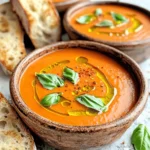 To make creamy tomato basil soup, you will need: - 2 tablespoons extra virgin olive oil - 1 medium onion, finely chopped - 3 cloves garlic, minced - 2 cans (14.5 oz each) crushed tomatoes - 1 cup vegetable broth - 1 teaspoon sugar (optional) - 1 cup heavy cream or coconut milk - 1/2 cup fresh basil leaves, roughly chopped - Sea salt and freshly ground black pepper to taste - A pinch of red pepper flakes (optional) These ingredients create a rich and smooth soup full of flavor. The crushed tomatoes give it a vibrant color and tangy taste. The heavy cream or coconut milk adds a creamy texture that elevates the dish. You can add a few optional ingredients to boost the flavor: - A splash of balsamic vinegar for depth - Grated Parmesan cheese for a savory touch - A teaspoon of dried oregano or thyme for aromatic notes These additions can make your soup even more delightful. Feel free to experiment with these flavors to find your perfect blend. If you have dietary needs, don’t worry! Here are some easy substitutions: - Use olive oil instead of butter for a vegan option. - Swap heavy cream for coconut milk to keep it dairy-free. - Replace sugar with maple syrup for a natural sweetener. These swaps maintain the delicious taste while catering to your preferences. Enjoy crafting a creamy tomato basil soup that fits your diet! To start, gather your ingredients. You'll need olive oil, onion, garlic, crushed tomatoes, vegetable broth, sugar, cream, basil, salt, black pepper, and red pepper flakes. Heat the olive oil in a large saucepan over medium heat. Once it shimmers, add your finely chopped onion. Sauté the onion for about 5 to 7 minutes until it becomes soft and clear. Then, add the minced garlic and cook it for 1 to 2 minutes. Be careful not to let it burn; you want it fragrant, not charred. Next, stir in the crushed tomatoes and vegetable broth. If you like your soup a bit sweet, add that teaspoon of sugar now. It balances the tomatoes' acidity well. Bring the mixture to a gentle boil, then reduce the heat. Let it simmer for about 15 to 20 minutes. This step helps the flavors mix nicely. After simmering, you want a smooth soup. An immersion blender works best for this. If you don’t have one, a countertop blender is fine. Just be sure to blend in batches if needed. Aim for a silky, smooth texture. If you prefer a chunkier soup, blend less. Once blended, return the soup to the pot over low heat. Stir in the heavy cream or coconut milk. Mix well until it warms up, but don’t let it boil. Add the chopped basil and season with salt, black pepper, and red pepper flakes if you want some heat. Stir everything together. Allow the soup to simmer for 5 more minutes for the best flavor. Taste it, and adjust the seasoning if needed. For the complete recipe, check the [Full Recipe]. You can make this soup your own with easy tweaks. Try adding roasted red peppers for a sweet twist. If you like a spicy kick, toss in more red pepper flakes. Want a richer flavor? Add a dash of balsamic vinegar. You can also swap out the basil for fresh oregano or thyme to experiment with new tastes. Many cooks make simple errors. One mistake is not sautéing the onion long enough. Make sure it’s soft and translucent for the best flavor. Another error is blending the soup too early. Let it simmer first to develop a deep taste. Lastly, don't skip the salt. It enhances all the flavors in your soup. Presentation counts! Serve your soup in warm bowls to keep it hot. Drizzle a little olive oil on top for shine. Add extra basil leaves for color. A sprinkle of red pepper flakes adds flair. Pair the soup with crusty bread for a lovely meal. For the full recipe, check out the Creamy Tomato Basil Bliss section. {{image_4}} You can easily make this creamy tomato basil soup vegan. Swap the heavy cream for coconut milk. Coconut milk adds a nice creaminess without dairy. You can also use cashew cream for a nutty flavor. Just soak cashews in water, blend, and add to your soup. This keeps it rich and smooth. Want to make your soup heartier? You can add proteins. Cooked lentils are a great choice. They blend well and add fiber. You can also add chickpeas for a nutty bite. If you prefer animal protein, try shredded chicken or cooked sausage. Just stir them in after blending the soup. Get creative with flavors! Add a splash of balsamic vinegar for depth. Fresh herbs like parsley or thyme can brighten the taste. You can also use sun-dried tomatoes for a richer tomato flavor. If you like heat, toss in some diced jalapeños or more red pepper flakes. Don’t forget to check the [Full Recipe] for more ideas! To keep your creamy tomato basil soup fresh, store it in an airtight container. Make sure the soup cools to room temperature before sealing. This helps prevent condensation inside the container. You can store it in the fridge for up to 4 days. When you reheat your soup, do it slowly over low heat. Stir often to avoid sticking. If the soup thickens too much, add a splash of vegetable broth or water. This helps restore its creamy texture. Always taste before serving to adjust seasoning if needed. You can freeze creamy tomato basil soup for up to 3 months. Use freezer-safe containers or bags. Leave some space at the top of the container for expansion. Thaw the soup overnight in the fridge before reheating. This gives the flavors time to blend again. Enjoy the soup later with minimal fuss! For the full recipe, check out the ingredients and steps in the earlier sections. You can enjoy this soup with many sides. Crusty bread or warm baguette makes a great choice. A simple green salad adds freshness and crunch. Grilled cheese sandwiches are classic and delicious. You can also try a side of roasted vegetables for extra flavor. Yes, you can prepare this soup ahead of time. Make the soup and let it cool. Store it in an airtight container in the fridge for up to three days. You can also freeze it for up to three months. Just remember to reheat it gently before serving. To change the spice level, add red pepper flakes to the soup. Start with a pinch, then taste. If you want more heat, add more flakes. You can also use a dash of hot sauce for an extra kick. For a milder version, skip the red pepper flakes altogether. This blog post covered how to make creamy tomato basil soup from scratch. We explored essential and optional ingredients, plus substitutions to suit your needs. The step-by-step instructions make it simple to prepare and blend for the best taste. I shared tips to avoid common mistakes and enhance your soup’s presentation. Lastly, we discussed storage options and answered common questions. Making this soup is fun and rewarding. You can adjust flavors to suit your taste. Enjoy every bowl with friends or family!