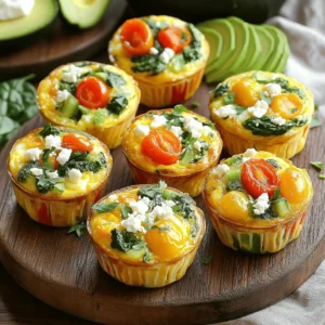 - 6 large eggs - 1 cup fresh spinach, chopped - 1 bell pepper, diced - 1/2 cup cherry tomatoes, halved - 1/2 cup feta cheese, crumbled - 1/4 cup green onions, finely sliced - 1 teaspoon garlic powder - Salt and freshly cracked black pepper - Olive oil spray or muffin liners To make these egg muffins, start with fresh ingredients. The eggs form the base. They provide protein and help bind everything together. Spinach adds great color and nutrients. Bell peppers bring a sweet crunch. Cherry tomatoes add a juicy burst. Feta cheese gives a salty flavor, while green onions add a mild onion taste. You can adjust the salt and pepper to your liking. Olive oil spray or muffin liners help with easy cleanup. This list makes it simple to gather everything you need. Once you have these ingredients, you’re ready to prep for a tasty breakfast. For the full recipe, check out the detailed steps above. - Preheat Oven: Set your oven to 350°F (175°C). This is key for even baking. - Prepare Muffin Tin: Use olive oil spray or muffin liners. This helps with easy removal. - Beat the Eggs: Crack the eggs into a bowl. Whisk them well. Add garlic powder, salt, and pepper to taste. - Incorporate Vegetables and Cheese: Add chopped spinach, diced bell pepper, halved tomatoes, crumbled feta, and sliced green onions to the eggs. Mix until everything is combined. - Fill Muffin Tin: Pour the mixture into the muffin tin. Fill each cup about two-thirds full. This allows space for rising. - Bake Muffins: Place the tin in the oven. Bake for 18-20 minutes. Look for a light golden top and set center. - Cool and Remove: After baking, let the muffins cool in the tin for a few minutes. Then, gently lift them out. If you used liners, they should come out easily. If not, use a small spatula to help. You can find the full recipe at [Full Recipe]. Enjoy these easy and tasty breakfast egg muffins! - Adjust Seasoning: Taste your egg mix before baking. You can always add more salt or pepper. - Avoid Overfilling: Fill muffin cups two-thirds full. This helps them rise without spilling. - Garnish: A sprinkle of fresh herbs like parsley or chives makes your muffins look great. - Serving Ideas: Serve with sliced avocado or fresh fruit for a colorful breakfast. - Essential Kitchen Tools: You will need a muffin tin, a whisk, and a mixing bowl. These tools make the process smooth and easy. {{image_4}} You can easily change some ingredients to suit your taste. - Cheese Alternatives: If you don’t have feta, try using cheddar or mozzarella. Both melt well and add a creamy texture. - Vegetable Swap: You can swap out spinach for zucchini or kale. Each will give a fresh taste and different nutrients. Mixing flavors can make your muffins extra tasty. - Add Herbs: Adding fresh herbs like basil or rosemary can boost the flavor. Just chop them finely and stir them in. - Include Cooked Meats: Want more protein? Add diced ham, bacon, or sausage. These meats give a hearty touch to your muffins. You can adjust the muffins to meet your dietary needs. - Gluten-Free: Make sure all your ingredients are gluten-free if needed. Most ingredients here are naturally gluten-free. - Dairy-Free: If you're avoiding dairy, use plant-based cheese. It works well and keeps the muffins moist. Explore these variations to find your perfect Breakfast Egg Muffins! For the full recipe, check out the section above. To keep your Breakfast Egg Muffins fresh, follow these tips: - Refrigeration: Store them in an airtight container for up to 5 days. This keeps them moist and tasty. - Freezing: For longer storage, place the muffins in a freezer-safe container. They freeze well for later use. When you want to enjoy these muffins again, here’s how to reheat them: - Oven Reheat: Bake them for 5-10 minutes at 350°F (175°C). This helps restore their fluffy texture. - Microwave: Warm individual muffins for 30-60 seconds. This is quick and easy for busy mornings. To ensure your muffins stay fresh: - Cool Completely: Make sure the muffins are completely cool before storing them. This prevents condensation, which can make them soggy. By following these steps, you can enjoy delicious Breakfast Egg Muffins throughout the week! For the complete recipe, check the Full Recipe section. Breakfast egg muffins last about 5 days in the fridge when stored correctly. Make sure to keep them in an airtight container. This keeps them fresh and tasty for your busy mornings. Yes, you can make these muffins ahead of time! They are perfect for meal prep. Just bake a batch on the weekend, and you will have breakfast ready all week. Each muffin has around 90 calories. They also provide about 6 grams of protein and 5 grams of fat. This makes them a healthy option for breakfast or a snack. You can use egg whites or plant-based substitutes in this recipe. Egg whites will lower the calories. For a vegan option, try using a commercial egg replacer or mashed bananas. Just adjust the ratios to match the egg count. Check the Full Recipe for more details. In this post, I covered how to make delicious breakfast egg muffins. We discussed the needed ingredients, from eggs to fresh vegetables. Step-by-step, I explained how to prepare, bake, and even store these muffins. You learned variations and tips to make them just how you like. These muffins are easy to make and perfect for busy mornings. Try them out, and enjoy a tasty, healthy breakfast!