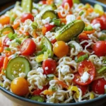 - Instant ramen noodles - Fresh vegetables - Ranch dressing and pickle juice - Feta cheese When making Pickle Ranch Ramen Noodle Salad, the quality of your ingredients matters. Here are some tips to ensure you get the best: - Choosing ripe tomatoes: Look for tomatoes that feel firm yet slightly soft. They should have a rich color and a sweet smell. This tells you they are ripe and bursting with flavor. Ripe tomatoes add a juicy bite to your salad. - Selecting fresh dill pickles: Choose pickles that are crisp and bright green. Check the jar for a good crunch when you pick one. Fresh dill pickles enhance the taste of the salad and give it a satisfying crunch. Using high-quality ingredients makes your salad not only tasty but also visually appealing. You can find the full recipe [here]. Start by cooking the ramen noodles. Follow the package instructions for best results. Once cooked, drain the noodles well. Rinse them under cold water to stop the cooking process. This step keeps the noodles from getting mushy. Set the noodles aside to cool completely. Next, prepare the fresh vegetables. Chop the dill pickles, halve the cherry tomatoes, shred the carrots, and dice the red bell pepper. Thinly slice the green onions. In a large bowl, combine all these fresh ingredients. Mix them together until they are evenly dispersed. Now, it's time to add the cooled ramen noodles. Gently toss the noodles with the vegetables. Make sure all the ingredients blend well together. This will ensure that every bite has great flavor. To make the dressing, take a small bowl. Combine ranch dressing and pickle juice in this bowl. Whisk the two together until you achieve a smooth consistency. This dressing is key to tying all the flavors together. Pour the creamy dressing over your salad. Toss everything again gently to coat the ingredients well. Season with salt and pepper to taste. If you like feta cheese, sprinkle it over the salad. Toss one last time to mix without breaking down the cheese too much. For the best flavors, cover the salad and chill it in the fridge for at least 30 minutes. This allows the ingredients to meld beautifully. For the complete recipe and details, check the Full Recipe. Chilling the salad is key. When you let it cool, the flavors mix well. This step makes each bite taste better. Chill it for at least 30 minutes. You can also experiment with seasoning. Add more salt or pepper if you like. Try different spices too, such as garlic powder or dill for a twist. Serve this vibrant salad in a large bowl. You can also put it in smaller bowls for each guest. For a finishing touch, garnish with fresh herbs. Chopped parsley or dill adds color and flavor. You can also top it with extra pickle slices. This gives a nice pop of green. Prep ingredients in advance. Chop your veggies the day before. This makes assembly quick and easy. Another tip is to use bottled ranch dressing. It saves time and still tastes great. You can skip making dressing from scratch. This keeps your cooking stress-free while saving time. For the full recipe, check out the complete details above. {{image_4}} You can make your Pickle Ranch Ramen Noodle Salad heartier by adding protein. Chicken or tofu works great. For chicken, simply grill or bake some pieces, then chop them up. Tofu can be cubed and sautéed for a tasty crunch. Another option is to add hard-boiled eggs. Just peel and slice them. Place the slices on top for a nice touch. Changing the flavor of your salad is easy. You can try different salad dressings if ranch isn't your style. Italian dressing or a sesame-based dressing can add a fun twist. Also, adding spices or herbs can elevate the taste. Consider mixing in garlic powder, dill, or even a bit of cayenne for a kick. If you're looking for gluten-free options, try using rice noodles instead of ramen. They have a similar texture and work well with the salad. For vegan alternatives, check for dairy-free ranch dressings. Many brands offer delicious plant-based versions that fit right in. You can enjoy this salad while sticking to your diet. For the full recipe, check out the details above. To keep your Pickle Ranch Ramen Noodle Salad fresh, store leftovers in the refrigerator. Use an airtight container to seal in flavors. This salad stays fresh for about three days. After that, the veggies may get soggy. When reheating ramen salad, do so gently. Use the microwave on low power. Heat just until warm, about 30 seconds. Too much heat can make the noodles mushy. You want to keep that nice crunch from the veggies. Freezing ramen noodle salad is not the best idea. The noodles and veggies lose their texture when thawed. If you must, freeze the dressing separately. This way, you can make a fresh salad later. If you want to swap out ranch dressing, try these options: - Greek yogurt: This makes for a creamy base. - Caesar dressing: Adds a nice tangy kick. - Vinaigrette: A lighter choice that pairs well with veggies. - Creamy dill dressing: Keeps the dill flavor without ranch. These alternatives will still give your Pickle Ranch Ramen Noodle Salad a tasty twist. Your salad can last up to three days in the fridge. Store it in a tight container. Just remember, the longer it sits, the softer the veggies become. So, enjoy it fresh for the best crunch! Yes, you can make this salad a day ahead. Just mix the salad ingredients and store them in the fridge. Add the dressing right before serving. This keeps the noodles and veggies fresh and crisp. If your salad turns out too salty, here are some tips: - Add more veggies: Increase the fresh ingredients to balance the taste. - Add a splash of water: This can dilute the saltiness. - Mix in some cooked rice: It absorbs the salt and adds bulk. These tricks can help you enjoy your salad without the overpowering saltiness! This blog post guided you through making a tasty ramen salad. You learned about key ingredients like noodles, veggies, ranch dressing, and pickles. I shared tips to choose the best fresh items for great taste. The step-by-step instructions helped you mix everything well and create a delicious dressing. We covered fun ways to enhance flavors, store the salad, and even variations to fit your taste. This dish is fun and simple, perfect for quick meals. Enjoy your homemade ramen salad, and happy cooking!