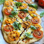 - Pre-made flatbread or pizza dough - Mozzarella cheese - Ripe tomatoes - Fresh basil leaves - Extra virgin olive oil - Balsamic glaze (optional) - Salt and pepper To make Easy Margherita Flatbread, you need simple ingredients. Start with a pre-made flatbread or a ball of pizza dough. This saves you time and effort. Next, grab some fresh mozzarella cheese. It gives the best flavor. You’ll also need two ripe tomatoes. Look for ones that feel firm yet soft. Fresh basil leaves add a burst of flavor. Grab a bunch and tear some for topping. Extra virgin olive oil enhances the taste. A drizzle of balsamic glaze adds a sweet touch, but it's optional. Finally, have salt and pepper ready to season your dish. - Baking sheet - Parchment paper - Rolling pin (if using pizza dough) - Brush or spoon For cooking, you will need a baking sheet. Line it with parchment paper to avoid sticking. If you use pizza dough, a rolling pin helps you stretch it out. Use a brush or spoon to coat the flatbread with olive oil evenly. Gather these tools, and you’re ready to create a delicious flatbread that’s sure to impress! For the full recipe, check out the earlier section. - Preheat your oven to 450°F (232°C). This high heat helps create a crispy flatbread. - If you use pizza dough, lightly flour your surface. Roll the dough into a flat shape. Aim for about 1/4 inch thick. Place it on a baking sheet lined with parchment paper to avoid sticking. If using pre-made flatbread, just set it on the sheet. - Brush the surface of the flatbread with extra virgin olive oil. This adds flavor and helps the cheese melt perfectly. - Sprinkle 1 cup of shredded mozzarella cheese evenly across the flatbread. Make sure to cover it fully. Next, add 2 ripe tomatoes, thinly sliced. Overlap them a bit for a nice look. Season the tomatoes with salt and freshly ground pepper to bring out their sweetness. - Place the flatbread in the preheated oven. - Bake for 10-12 minutes. Look for bubbly cheese and golden edges. Your flatbread should be crisp but not burnt. Once baked, you can add fresh basil leaves on top. If you like, drizzle balsamic glaze for a sweet touch. Let it cool for a minute, then slice it into pieces. Enjoy the warm, cheesy goodness! For a complete list of steps and ingredients, check the Full Recipe. For the best Margherita flatbread, fresh mozzarella is key. This cheese melts nicely and adds rich flavor. Look for mozzarella packed in water. It gives a great texture and taste. If you can't find fresh mozzarella, use shredded mozzarella. It still works well, but fresh is best. When it comes to tomatoes, choose ripe and juicy ones. Varieties like heirloom or beefsteak are ideal. They are sweet and flavor-packed. Slice them thin for even cooking. This helps them blend well with the cheese and crust. To get crispy edges, start with a hot oven. Preheat it to 450°F (232°C). This heat cooks the flatbread evenly. If you use pizza dough, roll it thin. A 1/4 inch thick is perfect. This thickness allows it to crisp up nicely. To prevent sogginess, avoid overloading toppings. Less is more here. Spread the cheese evenly, then add the tomatoes. Season them lightly with salt and pepper. This enhances their taste without making the flatbread wet. For a great presentation, serve your flatbread on a wooden cutting board. It adds a rustic feel to your meal. You can also garnish with extra basil leaves. A small bowl of balsamic glaze on the side looks lovely and adds a sweet touch. Pair your Margherita flatbread with a simple salad. A light green salad with lemon vinaigrette works well. It balances the richness of the cheese. Enjoy your meal with friends or family for a fun night! Feel free to check the Full Recipe for more details on making this delicious dish. {{image_4}} You can make your Margherita flatbread fun by adding toppings. Olives are a great choice. They add a salty kick. Arugula also works well for a peppery bite. You can switch up the cheese, too. Try goat cheese or feta for a creamy twist. Each topping brings a new flavor. Want a healthier flatbread? Use whole grain or gluten-free flatbread. This keeps it tasty without the extra carbs. You can also reduce the amount of cheese. Less cheese means fewer calories. You can still enjoy the great taste while being health-conscious. Using seasonal ingredients makes flatbread special. In summer, add grilled zucchini or fresh corn for sweetness. In fall, roasted pumpkin can give it a cozy feel. Think about the holidays, too. You can add cranberries for a festive touch. Mixing in seasonal items keeps your flatbread fresh and exciting. To keep your Margherita flatbread fresh, follow these steps: - Storing leftovers in the fridge: Place any leftover flatbread in an airtight container. It will stay good for about 2-3 days. If you want to keep it longer, refrigerate it promptly after cooling. This helps avoid sogginess. - Best practices for freezing: If you have extra flatbread, you can freeze it. Wrap the cooled flatbread tightly in plastic wrap. Then, put it in a freezer bag. It can last up to 2 months. When you're ready to eat it, let it thaw in the fridge overnight. To enjoy your flatbread again, follow these reheating tips: - Methods for best texture retention: The oven is the best way to reheat. Preheat your oven to 375°F (190°C). Place the flatbread on a baking sheet and heat for about 10 minutes. This will bring back its crispiness. - Tips for reheating in the oven vs. microwave: The microwave is quick but can make the flatbread soft. If you must use it, heat in short bursts of 20 seconds. Check often to avoid sogginess. The oven gives better results for crispiness and flavor. To make Margherita flatbread, you should follow these steps: - Preheat your oven to 450°F (232°C). - Roll out your pizza dough or use pre-made flatbread. - Brush olive oil on the surface. - Add mozzarella cheese evenly on top. - Layer thinly sliced tomatoes over the cheese. - Season with salt and pepper. - Bake for 10-12 minutes until golden and bubbly. - Top with fresh basil after baking. Using a hot oven helps achieve a crispy crust. The flatbread cooks fast, so watch it closely for perfect doneness. Yes, you can use store-bought sauce. However, fresh tomatoes offer a vibrant taste. Store-bought sauces often have added spices and sugar. These can change the flavor profile of your flatbread. If you prefer simplicity, fresh tomatoes highlight the cheese and basil better. Use what you love most to enjoy your meal. You can store Margherita flatbread in the fridge for 2-3 days. Make sure to wrap it well in plastic wrap or foil. This keeps it fresh and prevents it from drying out. If you want to keep it longer, freeze it for up to 2 months. When ready to eat, reheat it in the oven for the best texture. This Margherita flatbread is both tasty and nutritious. - Calories: About 300-400 per serving, depending on portion size. - Protein: Approximately 15g, mainly from cheese. - Fat: Around 15-20g, mostly from olive oil and cheese. - Carbohydrates: Roughly 30-40g, coming from the flatbread. Adjust the recipe to fit your dietary needs. For a lighter version, use less cheese or a whole grain flatbread. For the full recipe, check the main article. Making Margherita flatbread is fun and easy. We covered the key ingredients, tools, and steps. Fresh mozzarella and ripe tomatoes are vital for great flavor. We also discussed tips for crispiness and presentation. Plus, I shared variations to suit your taste and health needs. Remember, storing leftovers properly keeps them fresh. Enjoy creating your own unique flatbread. This recipe is perfect for gatherings or a cozy night in. Make it your own and share it with others. Happy cooking!
