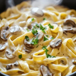 To create this delightful one-pot creamy mushroom pasta, you'll need the following fresh ingredients: - 300g fettuccine or tagliatelle pasta - 250g mushrooms (cremini or button), sliced - 1 tablespoon extra virgin olive oil - 2 cloves fresh garlic, minced - 1 medium onion, finely chopped - 1 teaspoon dried thyme - 1/2 teaspoon freshly ground black pepper - 4 cups vegetable broth (preferably low-sodium) - 1 cup heavy cream or coconut cream - 1/2 cup freshly grated Parmesan cheese (optional) - Fresh parsley, finely chopped (for garnish) - Salt, to taste These ingredients work together to create a rich and creamy sauce. The mushrooms add a nice umami flavor, while the cream ties everything together. Using fresh parsley as a garnish not only brightens the dish but also adds a splash of color. For the full recipe, check the earlier steps. To start, I heat the olive oil in a large pot over medium heat. Once it's hot, I add the finely chopped onion. I sauté the onion for about 3-4 minutes until it turns soft and translucent. Next, I incorporate minced garlic and sliced mushrooms into the pot. I cook this mixture for about 5-7 minutes. I stir frequently until the mushrooms are golden brown and tender. Now it's time to add some flavor. I sprinkle in dried thyme and freshly ground black pepper. Then, I pour in 4 cups of vegetable broth. I stir everything together and increase the heat to bring it to a boil. The broth adds depth to the dish and helps create a rich sauce. Once the mixture is boiling, I stir in 300 grams of fettuccine or tagliatelle pasta. It's important to make sure the pasta is fully submerged. Then, I reduce the heat to a gentle simmer. I cover the pot and follow the package cooking time, which usually takes about 10-12 minutes. I stir occasionally to prevent sticking. When the pasta becomes al dente, I lower the heat further. I gently stir in 1 cup of heavy cream. If I want, I can also add 1/2 cup of freshly grated Parmesan cheese. I keep stirring until the sauce becomes smooth and creamy. Then, I taste the dish and adjust the seasoning with salt. After that, I remove the pot from the heat. I let it sit for a minute to allow the sauce to thicken slightly. For the full recipe, you can refer back to the ingredients listed earlier. How to choose the right pasta I love using fettuccine or tagliatelle for this dish. These pastas hold sauce well. Their wide shape makes every bite creamy and delightful. If you prefer other shapes, feel free to use them. Just adjust the cooking time based on the package instructions. Preventing pasta from sticking To keep pasta from sticking, stir it often while it cooks. You can also add a splash of olive oil to the boiling water. This method works well, but remember to use it sparingly. Too much oil can make the sauce slide off. Adding herbs and spices for extra flavor Adding dried thyme and freshly ground black pepper boosts the taste. You can also try adding a pinch of red pepper flakes for heat. Fresh herbs like parsley add brightness, making your dish pop. If you want a stronger flavor, consider adding fresh basil or oregano. Best oils to use for sautéing I recommend extra virgin olive oil for sautéing. It has a rich flavor that enhances the dish. If you seek a lighter option, avocado oil works well too. Both oils can handle the heat and add depth to your creamy mushroom pasta. Ideal pairings (side dishes and drinks) Serve this pasta with a simple green salad. A crisp Caesar salad or a mix of spinach and arugula works great. Pair it with a light white wine, like a Pinot Grigio, to complement the flavors. If you're not a wine drinker, sparkling water with lemon is refreshing. Presentation ideas for a beautiful serving To make your dish look stunning, garnish each bowl with chopped parsley. A sprinkle of extra Parmesan cheese adds a touch of elegance. Drizzling some high-quality olive oil on top gives it a nice shine. Consider using a large serving bowl to create an inviting centerpiece. For the full recipe, check out the details above! {{image_4}} You can change a few ingredients to suit your taste. For the cream, use coconut or cashew cream instead of heavy cream. Both options create a rich texture while keeping it dairy-free. They add a slight sweetness, balancing the earthiness of the mushrooms. When it comes to pasta, feel free to swap fettuccine or tagliatelle for any pasta you like. Short pasta shapes, like penne or fusilli, work well too. This change can add a fun twist to the dish. Want to make it vegan-friendly? Skip the heavy cream and Parmesan cheese. Use coconut cream and nutritional yeast for a cheesy flavor. You can still enjoy that creamy feel without any animal products. If you want to boost the meal, add protein. Cooked chicken or shrimp blends nicely with the pasta. Sauté these proteins with the mushrooms for a complete dish. Just make sure to adjust cooking times to ensure everything is tender and flavorful. Incorporating seasonal veggies can bring new life to this dish. In fall, add butternut squash or kale. In spring, try asparagus or peas. These additions provide color and nutrition. You can also adjust flavors for various holidays. For a festive twist, add a pinch of nutmeg or some fresh sage. This will enhance the dish’s warmth and make it feel special. For the full recipe, check out the One-Pot Creamy Mushroom Pasta recipe. To keep your One-Pot Creamy Mushroom Pasta fresh, store it in the fridge. Use an airtight container to avoid moisture. This dish stays good for 3 to 4 days. Always check for signs of spoilage before eating. When reheating, use a pot on low heat. Add a splash of water or broth to help restore creaminess. Stir often to keep it from sticking. If you want to freeze it, do so in a freezer-safe container. It can last up to three months. When you’re ready to eat, thaw it in the fridge before reheating. For best results, reheat gently to maintain texture. How to make One-Pot Creamy Mushroom Pasta? You start by sautéing onion in olive oil until soft. Then, add garlic and sliced mushrooms. Season with thyme and pepper, and pour in vegetable broth. Once boiling, stir in your pasta and cook until tender. Finally, mix in cream and Parmesan cheese for a creamy sauce. What can I substitute for Parmesan cheese? If you don't have Parmesan, try Pecorino Romano for a similar flavor. Nutritional yeast is a great vegan option that adds a cheesy taste. You can also use any hard cheese you enjoy. Can I use gluten-free pasta? Yes, you can easily swap regular pasta for gluten-free pasta. Just check the cooking time, as it may differ from traditional pasta. How to make the sauce thicker? To thicken the sauce, let it sit off the heat for a minute. You can also add a bit of cornstarch mixed with water. This will help to make it creamy and rich. What are the best mushrooms for this recipe? Cremini and button mushrooms work best in this dish. They add great flavor and texture. You can also try shiitake or portobello for a deeper taste. Can I add different vegetables? Absolutely! Spinach, peas, or bell peppers can add color and nutrients. Just sauté them with the onions and garlic for extra flavor. Is this recipe suitable for meal prep? Yes, this dish is great for meal prep. Just store it in airtight containers in the fridge. It stays fresh for about three days. What to serve with One-Pot Creamy Mushroom Pasta? This pasta pairs well with a crisp salad or garlic bread. You can also add grilled chicken or shrimp for extra protein. This blog post explored making a creamy mushroom pasta dish from scratch. We covered key ingredients, step-by-step instructions, and helpful tips for cooking. You learned how to enhance flavors and make substitutions for various diets. In the end, this recipe is versatile and easy. You can adapt it to fit your taste and dietary needs. Enjoy creating your perfect creamy mushroom pasta!